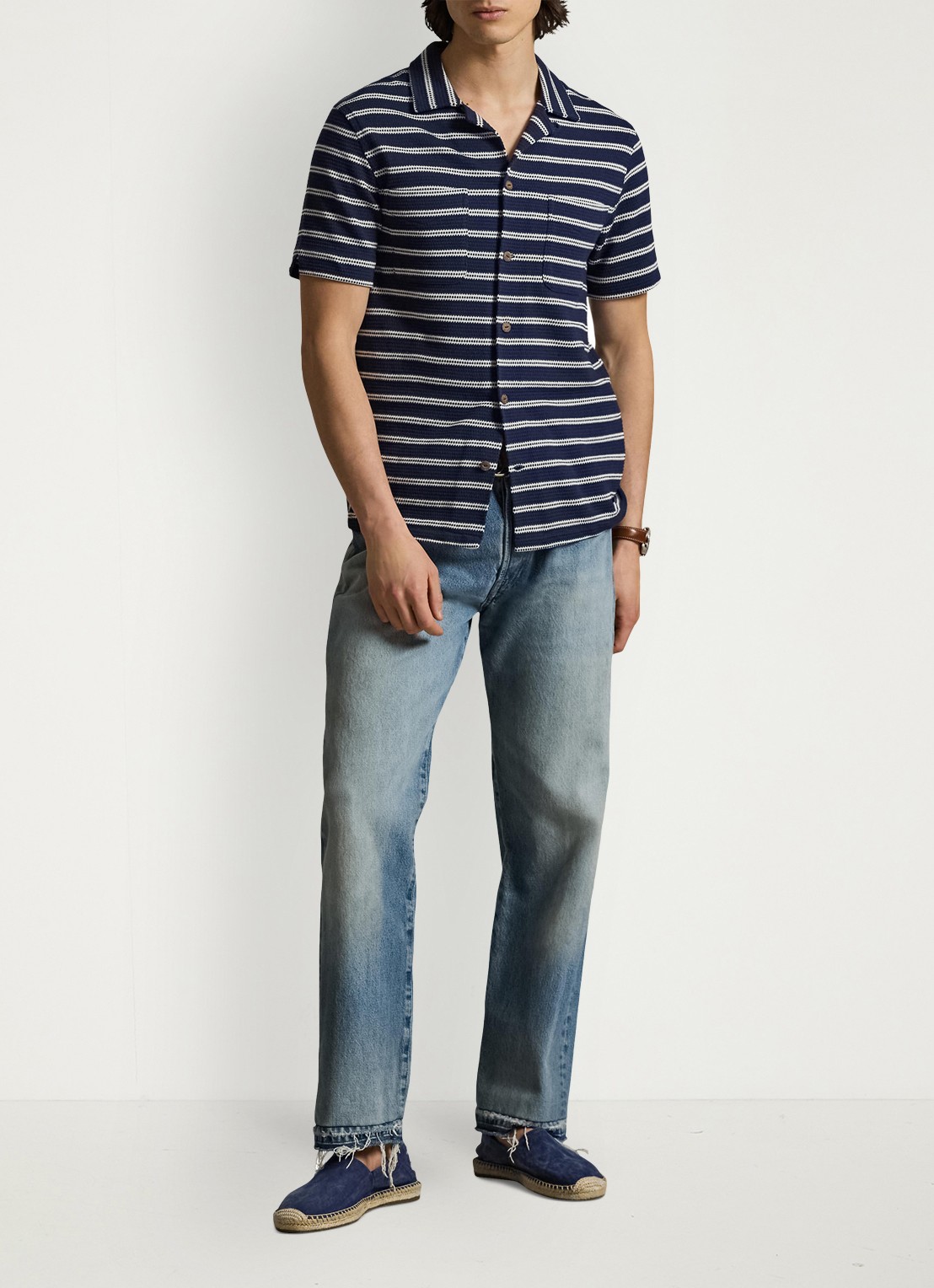 Ralph Lauren Regular fit overhemd met streepprint - voorkant 2 newport navy/pale cream-zyrr