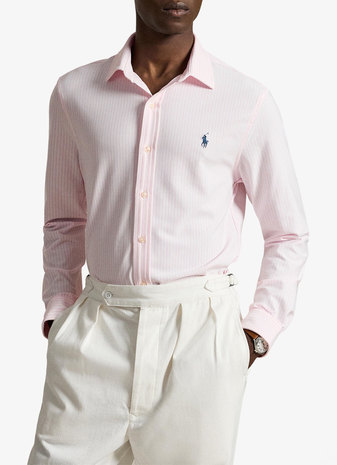 Ralph Lauren Regular fit overhemd met streepprint - voorkant 5 white/carmel pink / roze