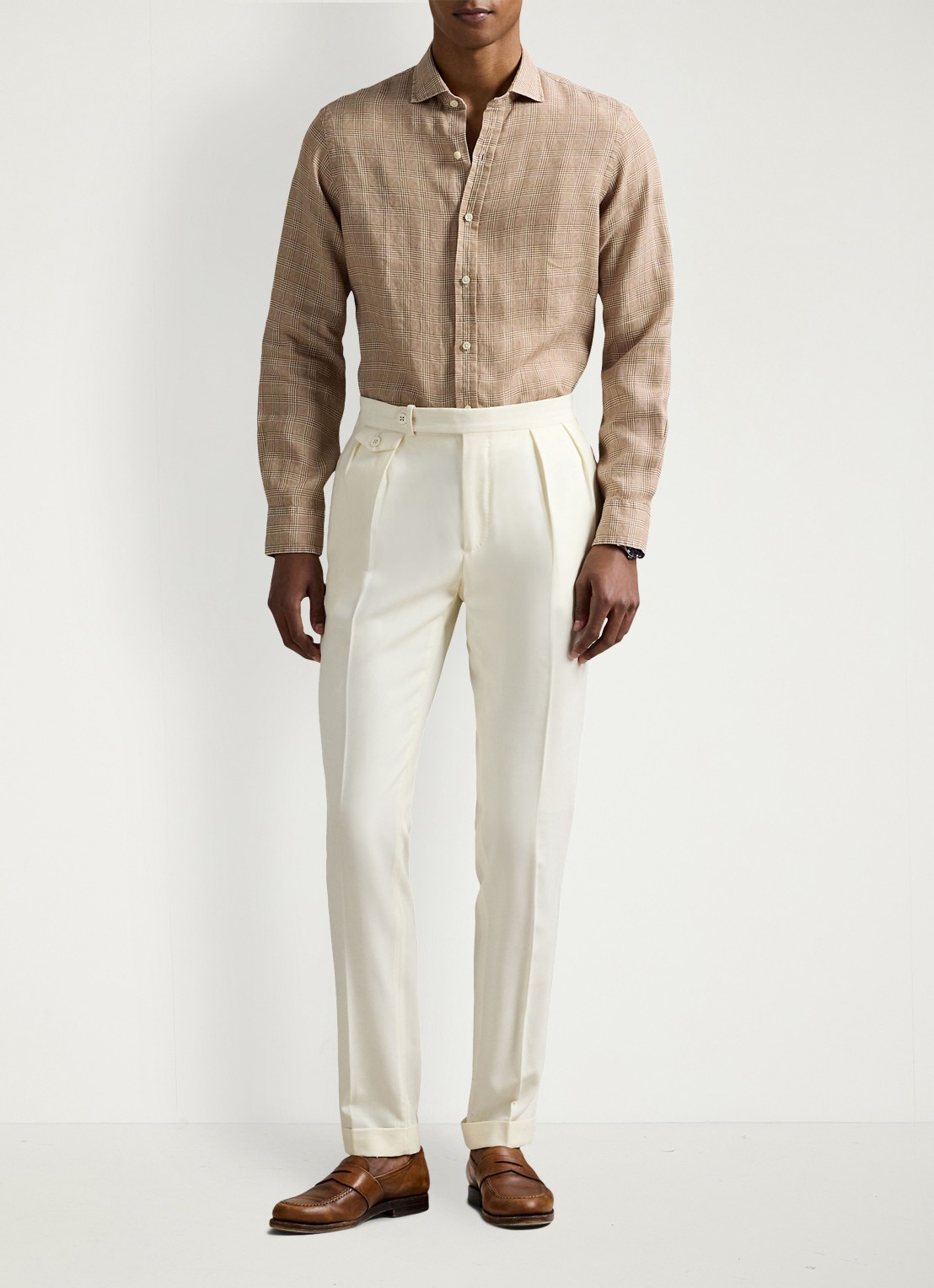 Ralph Lauren Regular fit overhemd van linnen met ruitdessin - voorkant 5 fairway glen / khaki