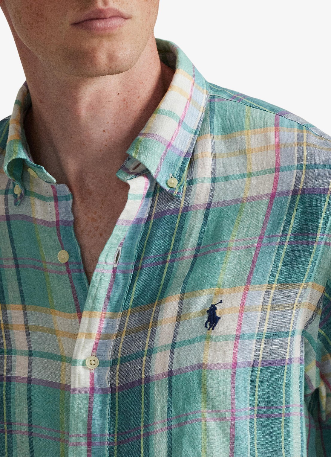 Ralph Lauren Regular fit overhemd van linnen met ruitdessin - detail 2 7116b green blue white-48oa