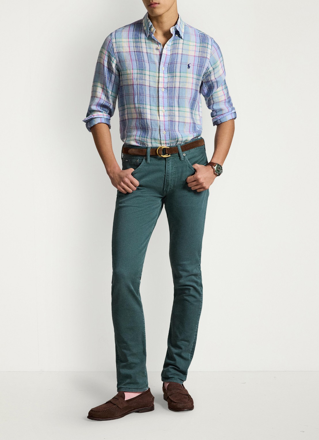 Ralph Lauren Regular fit overhemd van linnen met ruitdessin - detail 2 7116a blue green multi-48ob
