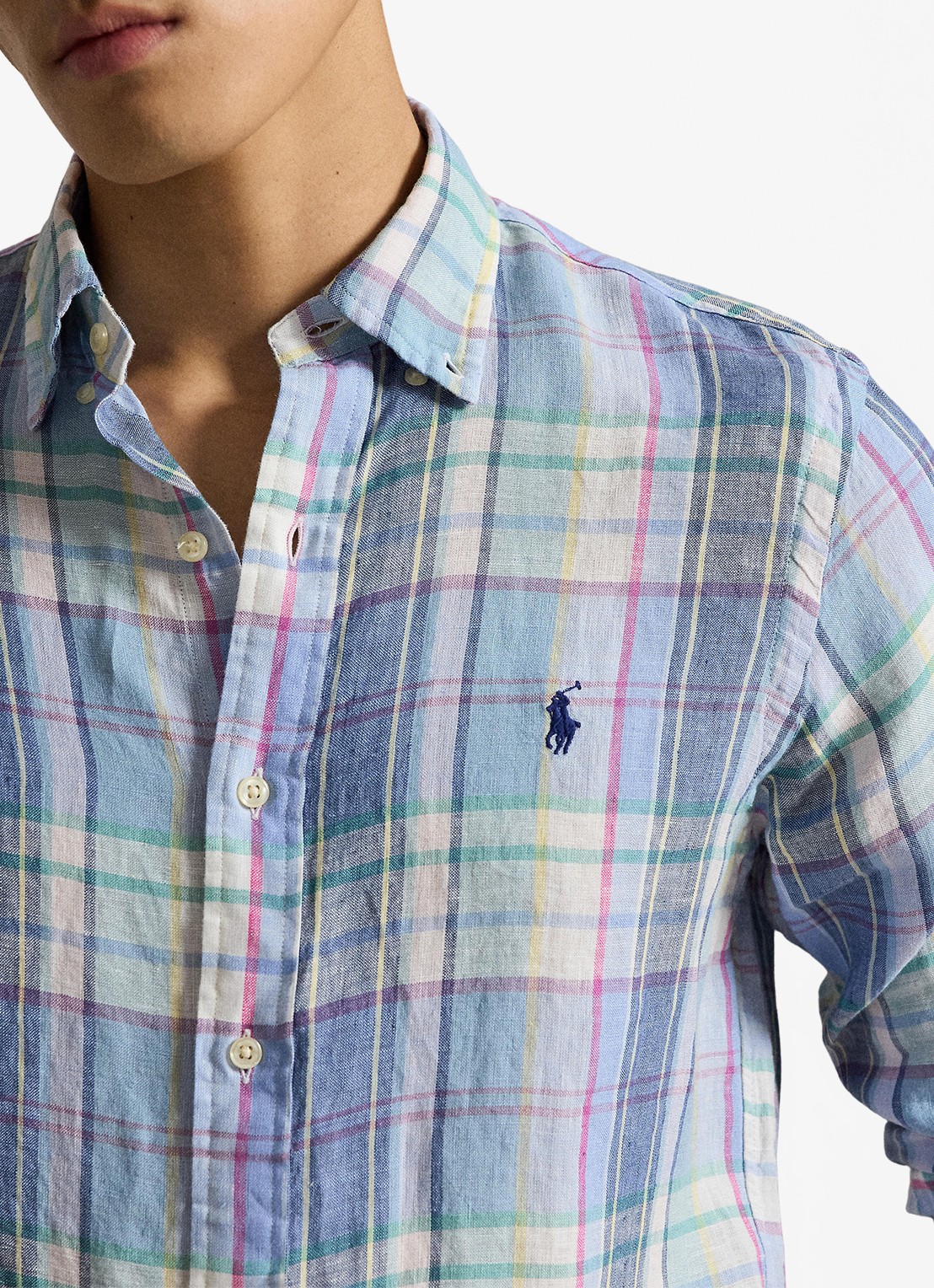 Ralph Lauren Regular fit overhemd van linnen met ruitdessin - detail 3 7116a blue green multi-48ob