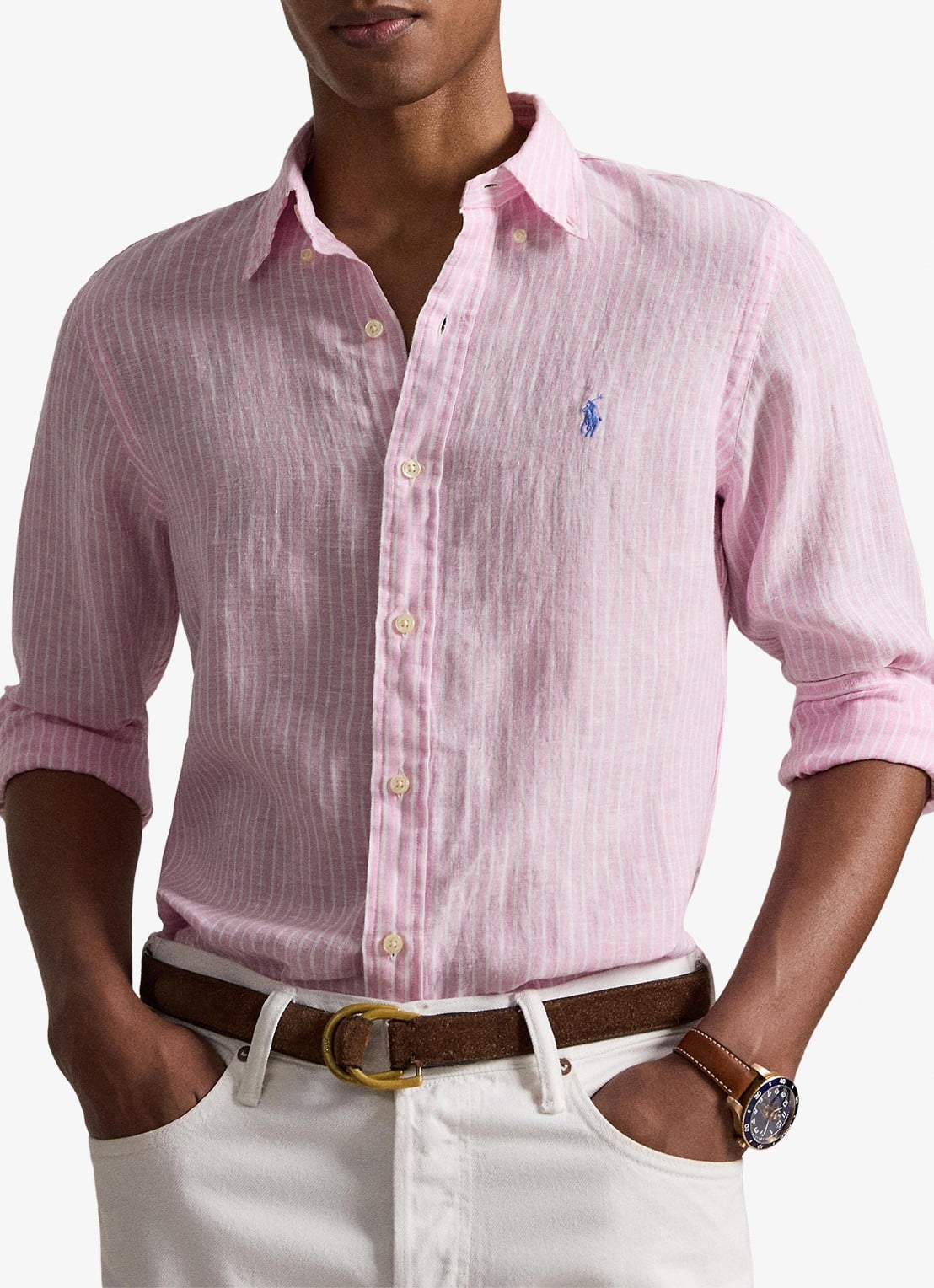 Ralph Lauren Regular fit overhemd van linnen met streepprint - detail 2 7188c pink white-zyk8