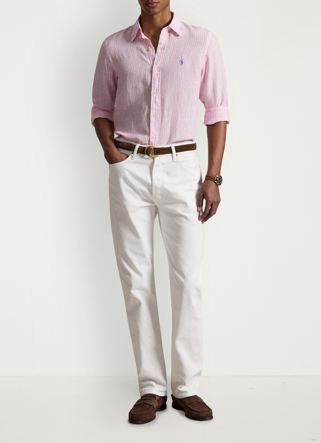 Ralph Lauren Regular fit overhemd van linnen met streepprint - detail 4 7188c pink white-zyk8