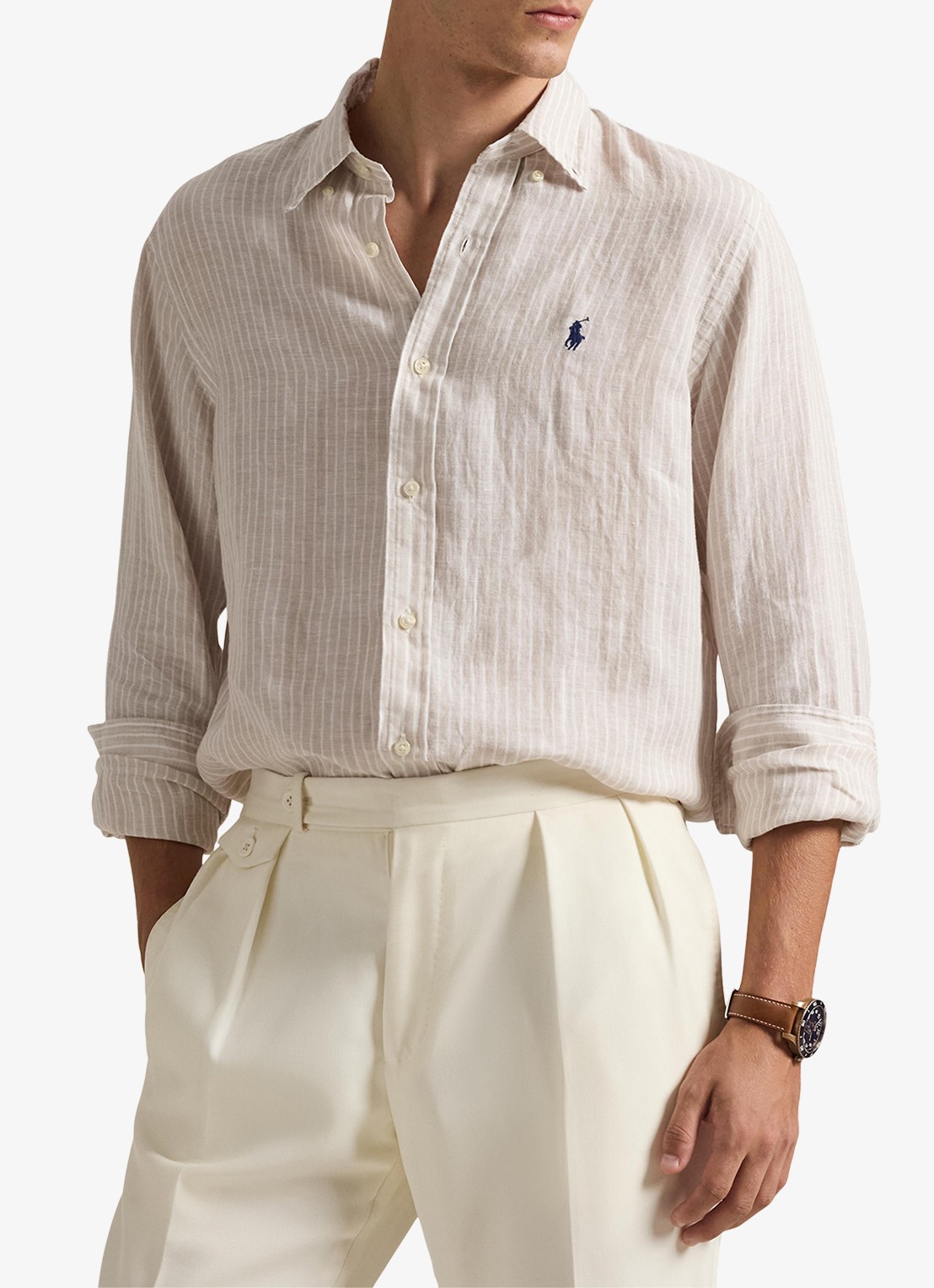 Ralph Lauren Regular fit overhemd van linnen met streepprint - detail 4 7188e coastal beige white-zyka