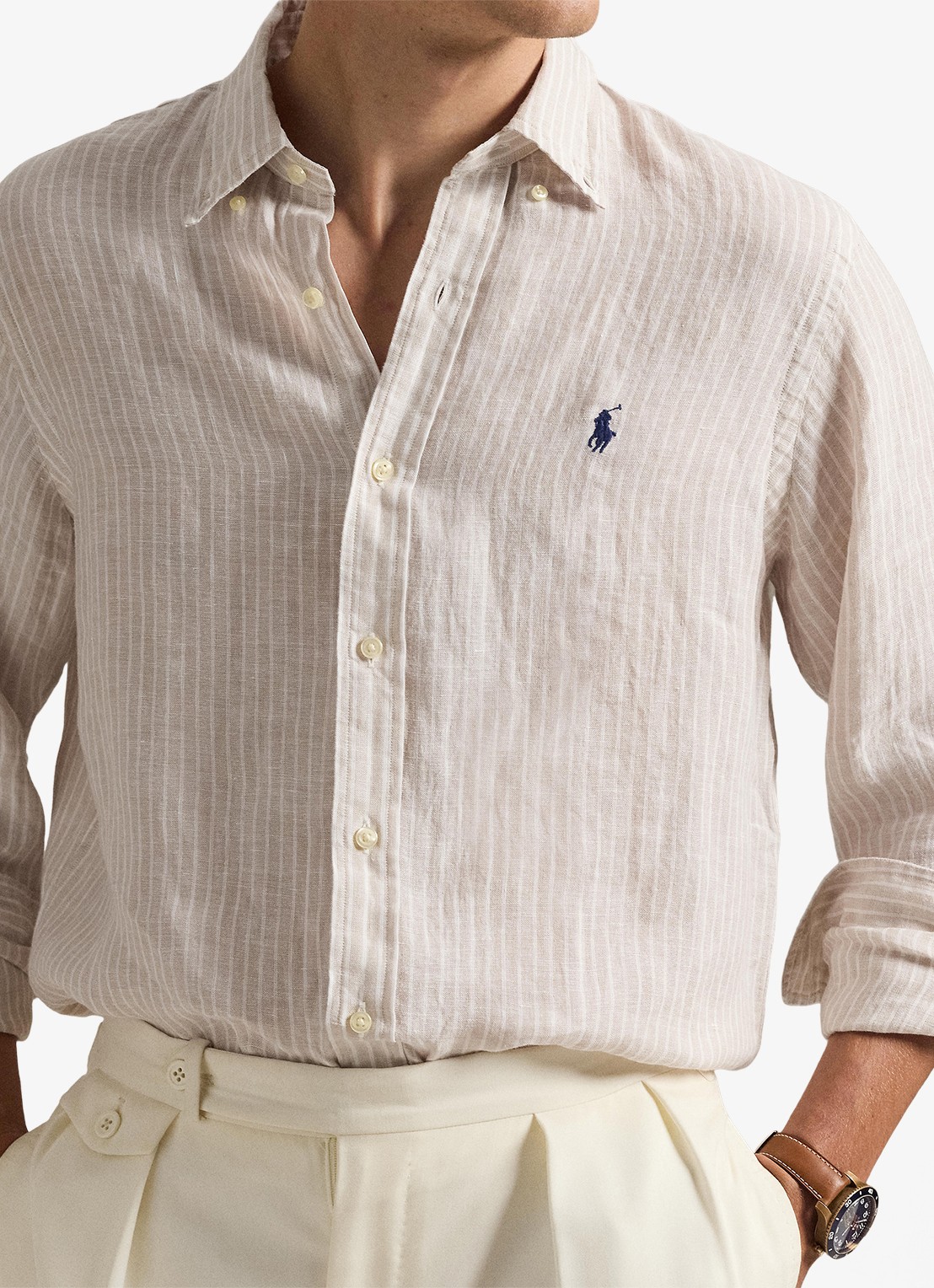 Ralph Lauren Regular fit overhemd van linnen met streepprint - detail 5 7188e coastal beige white-zyka