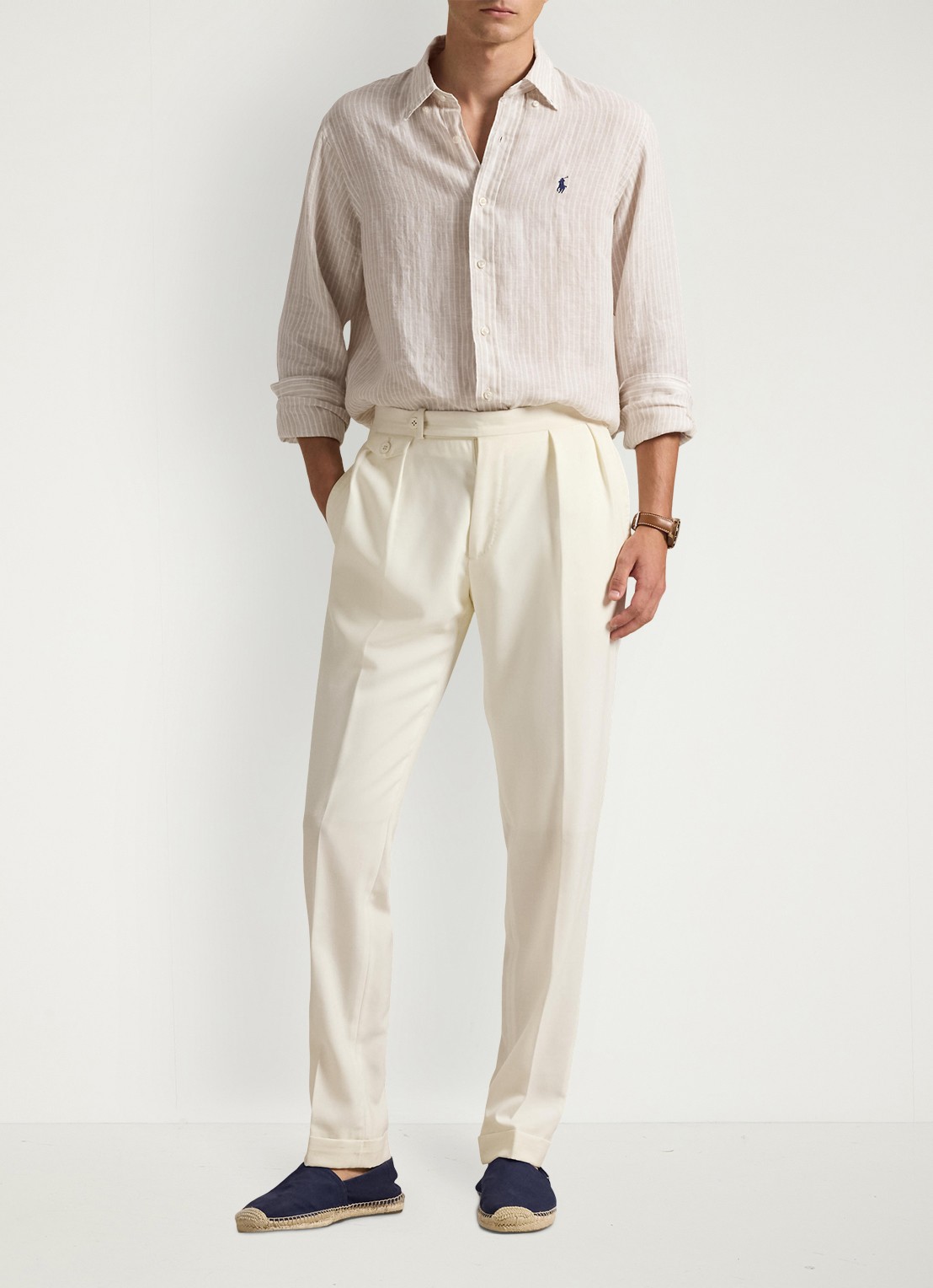 Ralph Lauren Regular fit overhemd van linnen met streepprint - voorkant 3 7188e coastal beige white-zyka