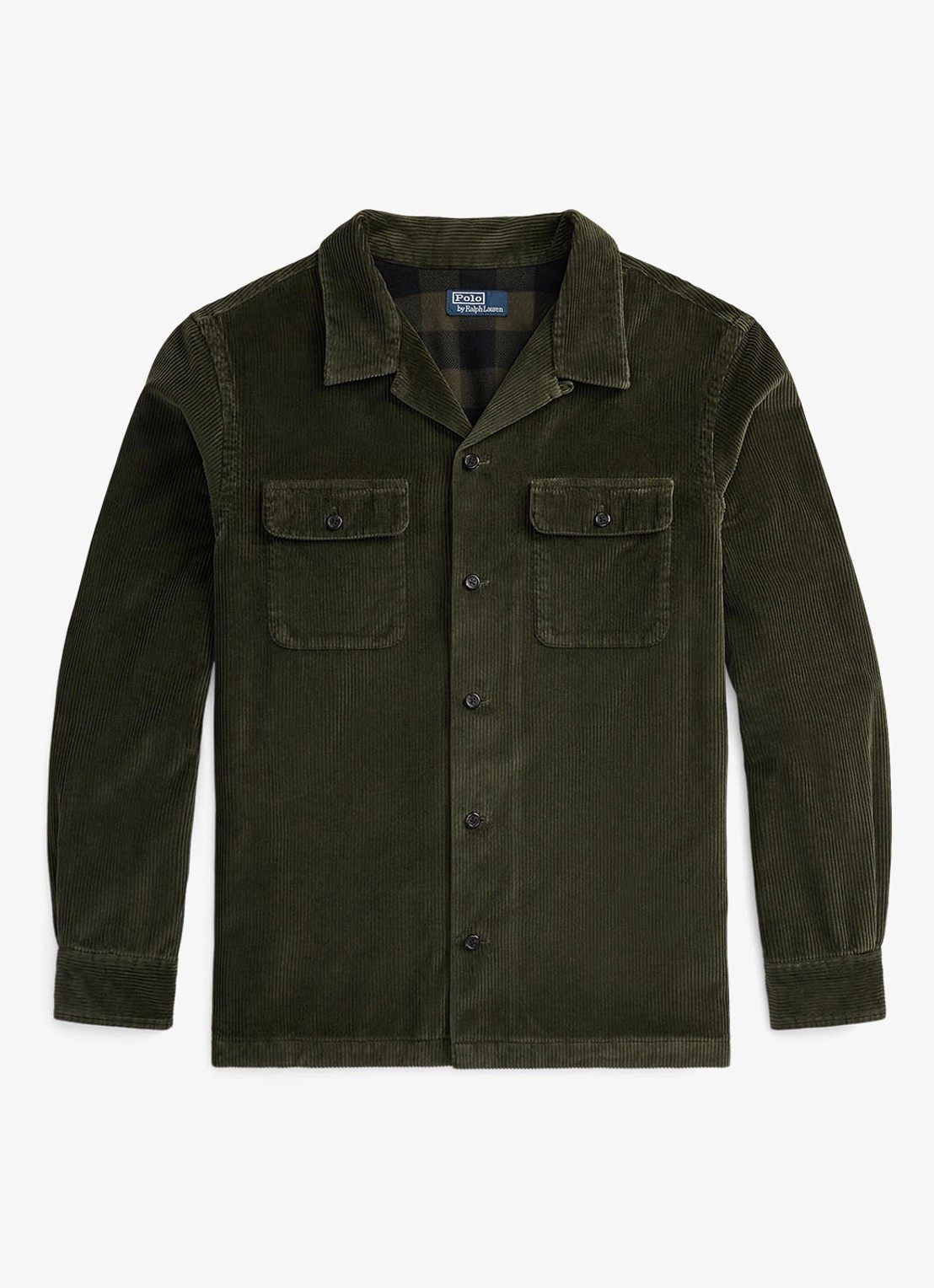 Ralph Lauren Regular fit overshirt van corduroy - voorkant armadillo / legergroen