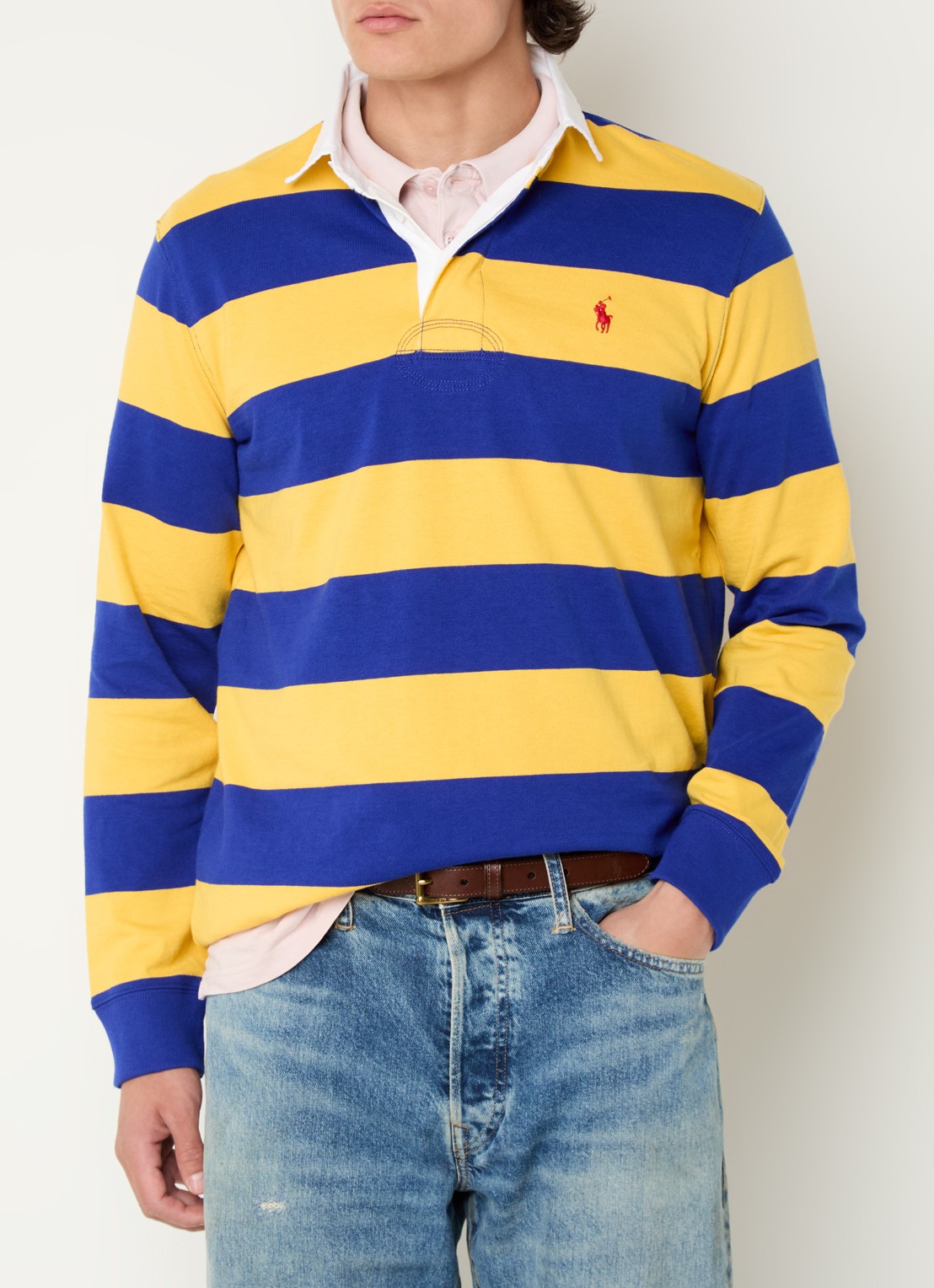 Ralph Lauren Regular fit polo met logo en streepprint - detail 4 lichtgeel