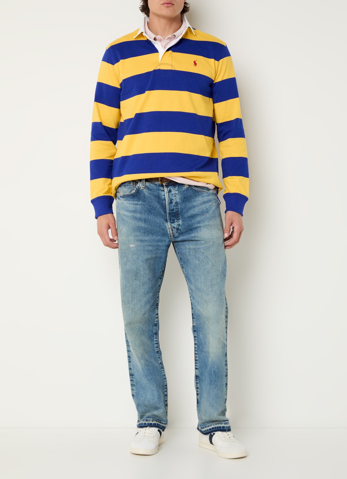 Ralph Lauren Regular fit polo met logo en streepprint - voorkant 3 lichtgeel
