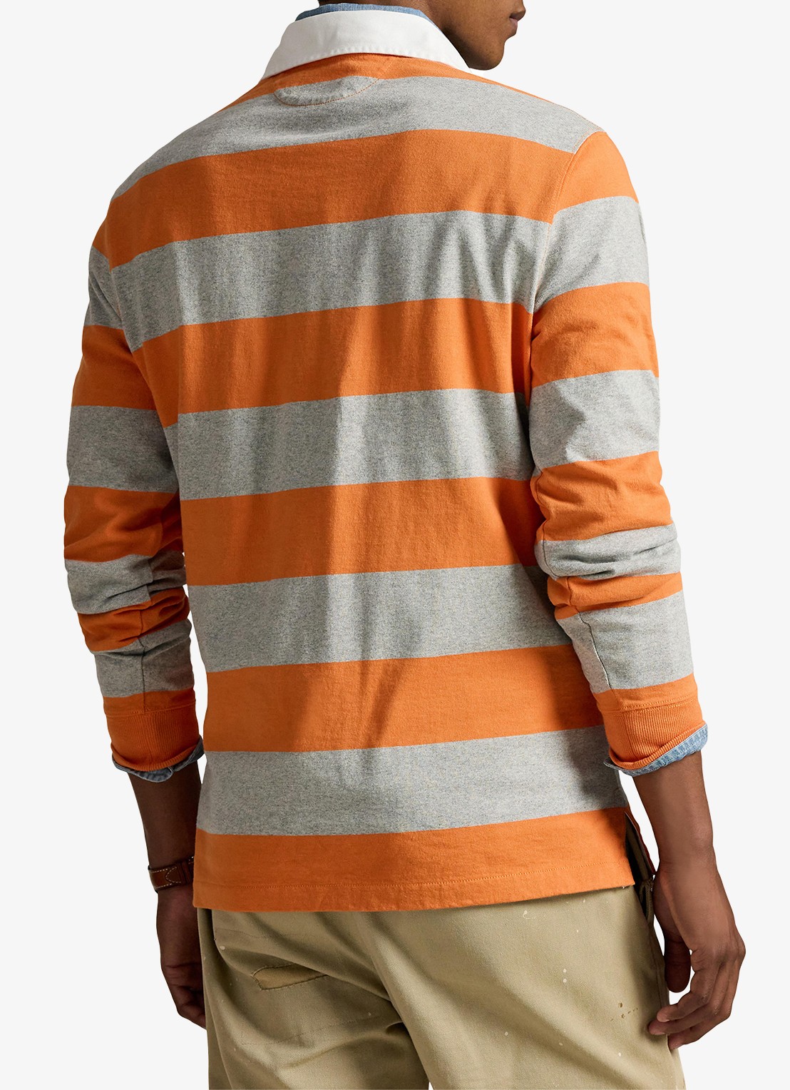 Ralph Lauren Regular fit polo met logo en streepprint - achterkant 3 bedford orange / oranje