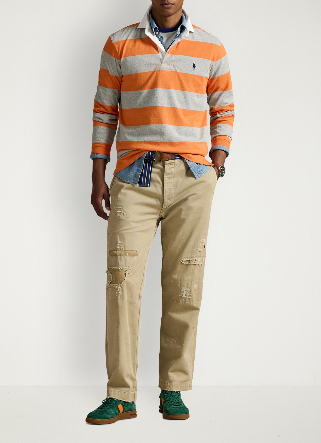 Ralph Lauren Regular fit polo met logo en streepprint - voorkant 2 bedford orange / oranje