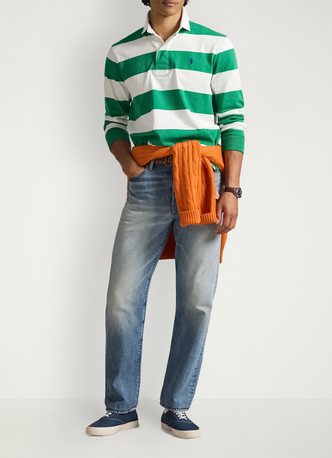 Ralph Lauren Regular fit polo met logo en streepprint - voorkant 2 groen