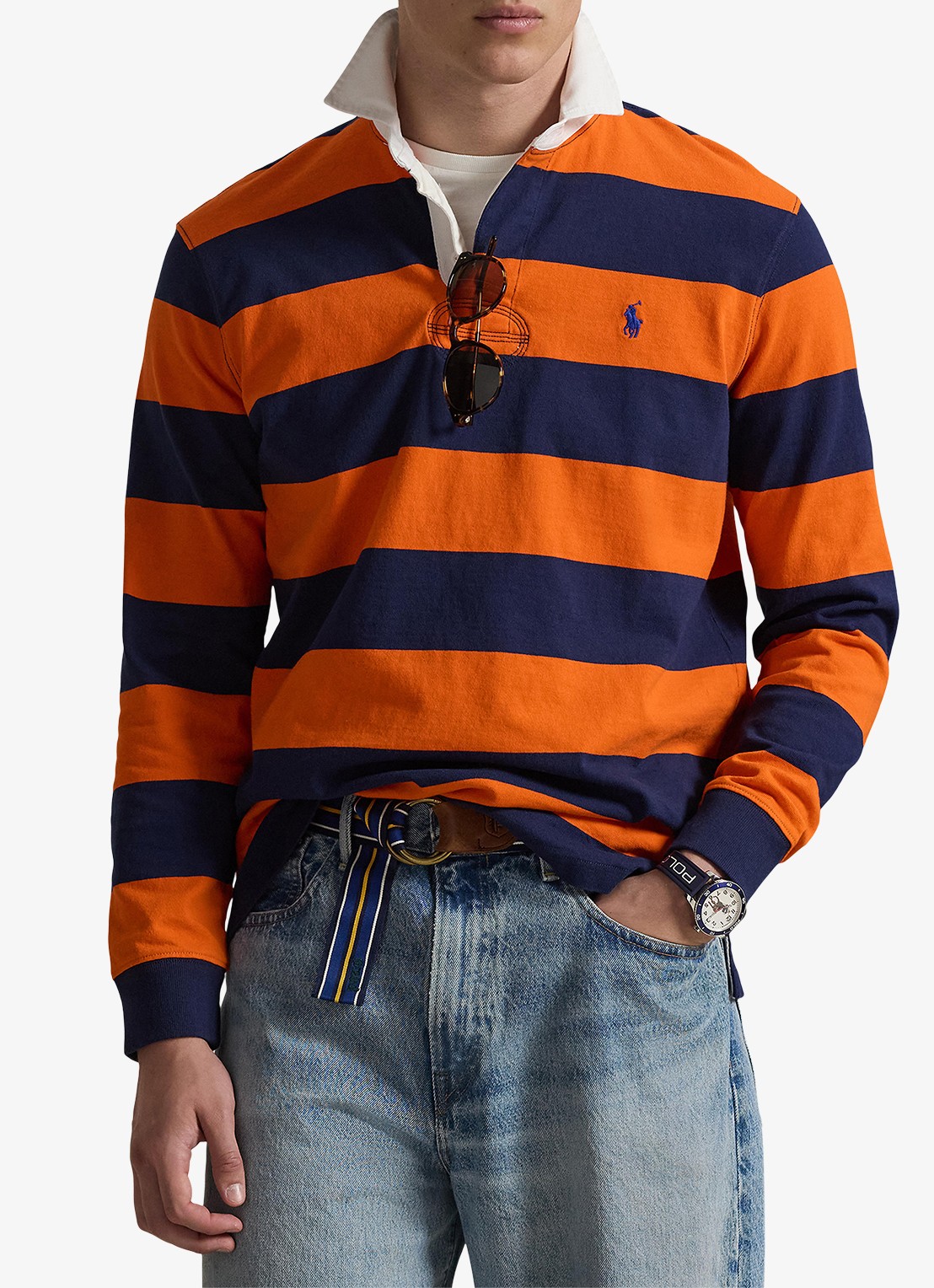 Ralph Lauren Regular fit polo met logo en streepprint - detail 3 sailing orange/newport navy / oranje