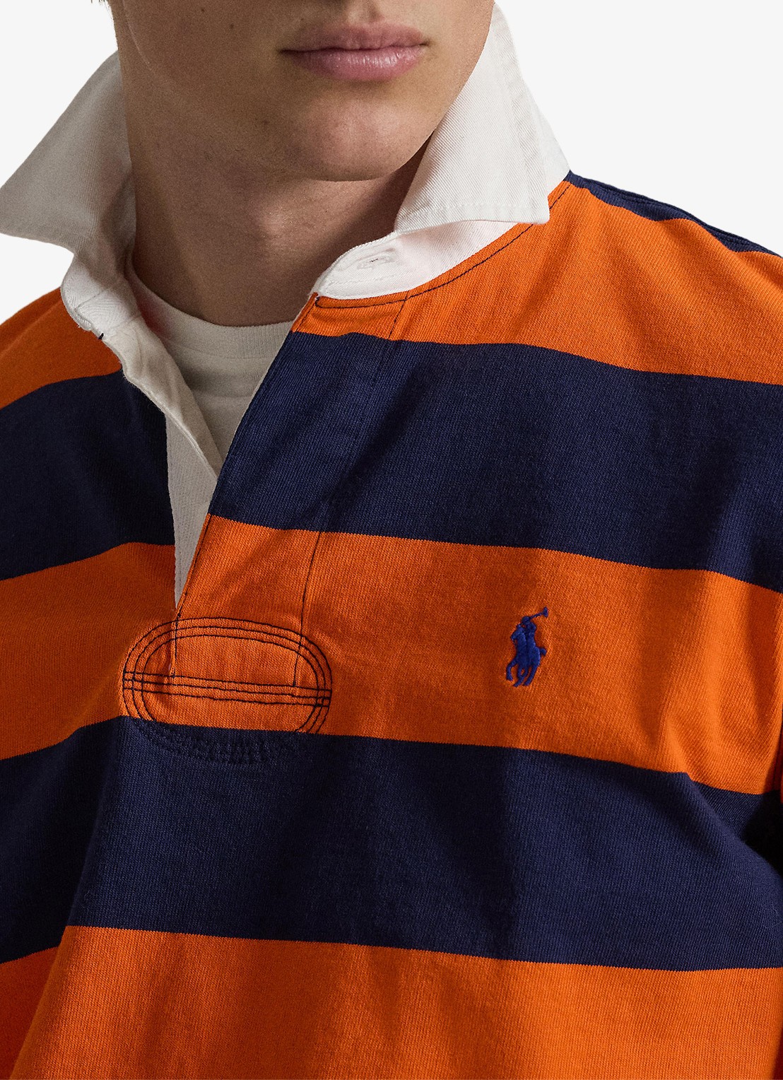 Ralph Lauren Regular fit polo met logo en streepprint - detail 4 sailing orange/newport navy / oranje