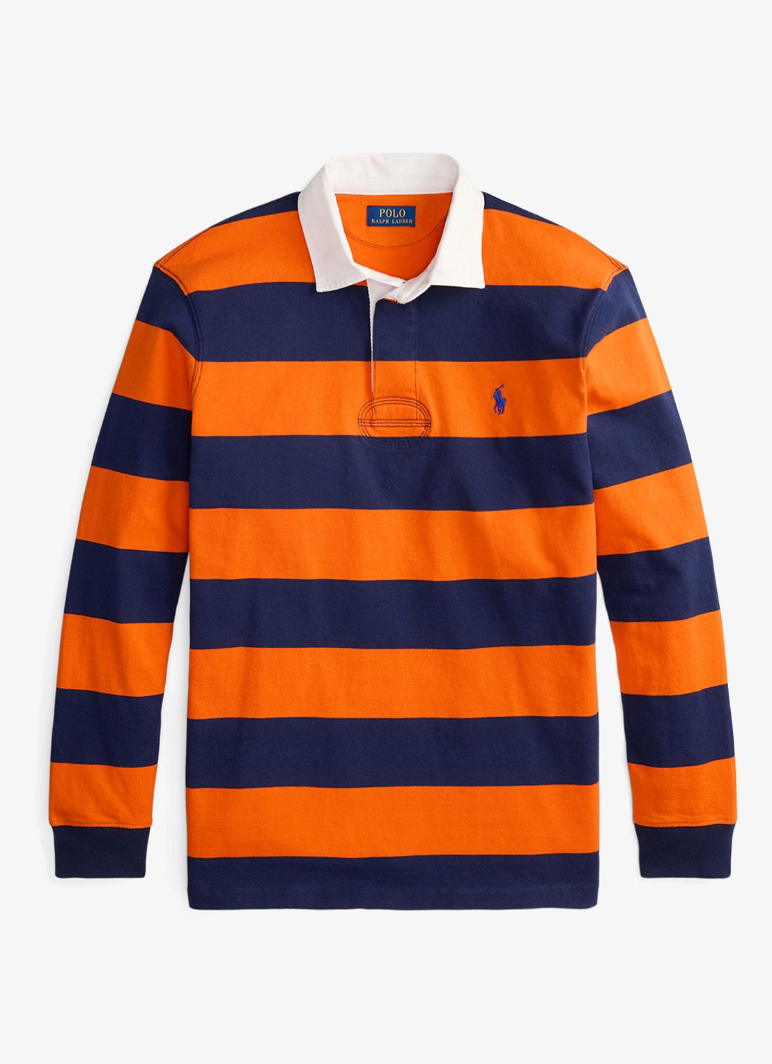 Ralph Lauren Regular fit polo met logo en streepprint - voorkant sailing orange/newport navy / oranje