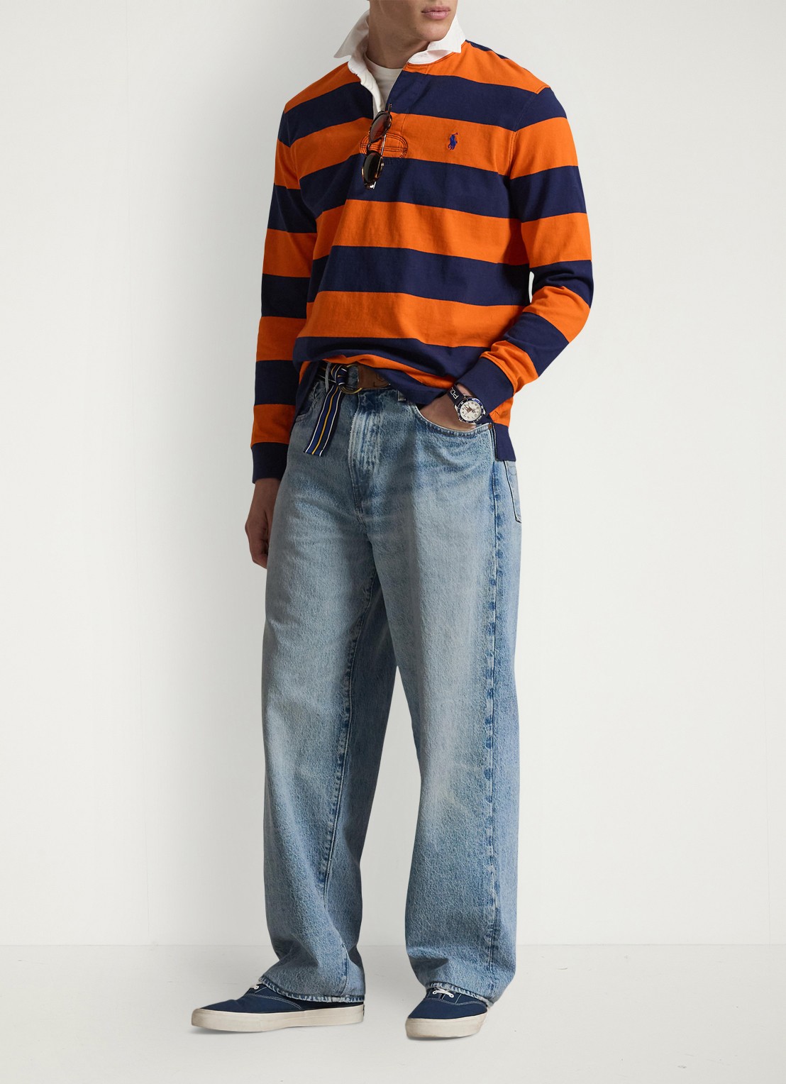Ralph Lauren Regular fit polo met logo en streepprint - voorkant 2 sailing orange/newport navy / oranje