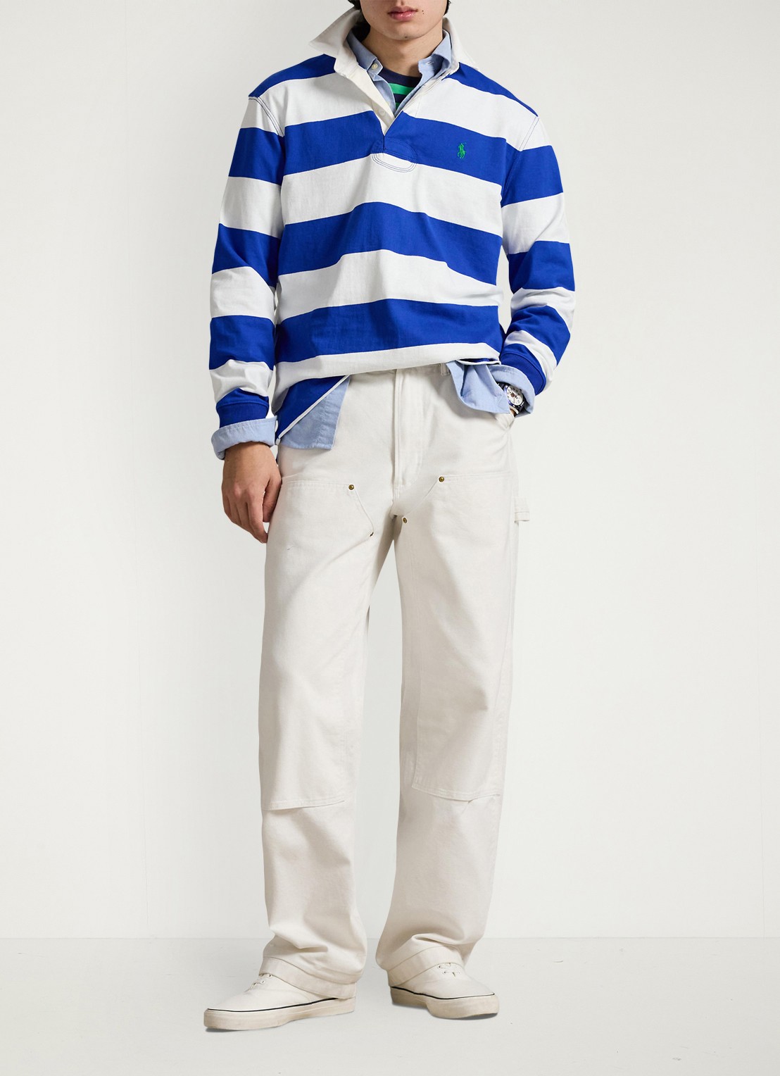 Ralph Lauren Regular fit polo met logo en streepprint - voorkant 5 donkerblauw