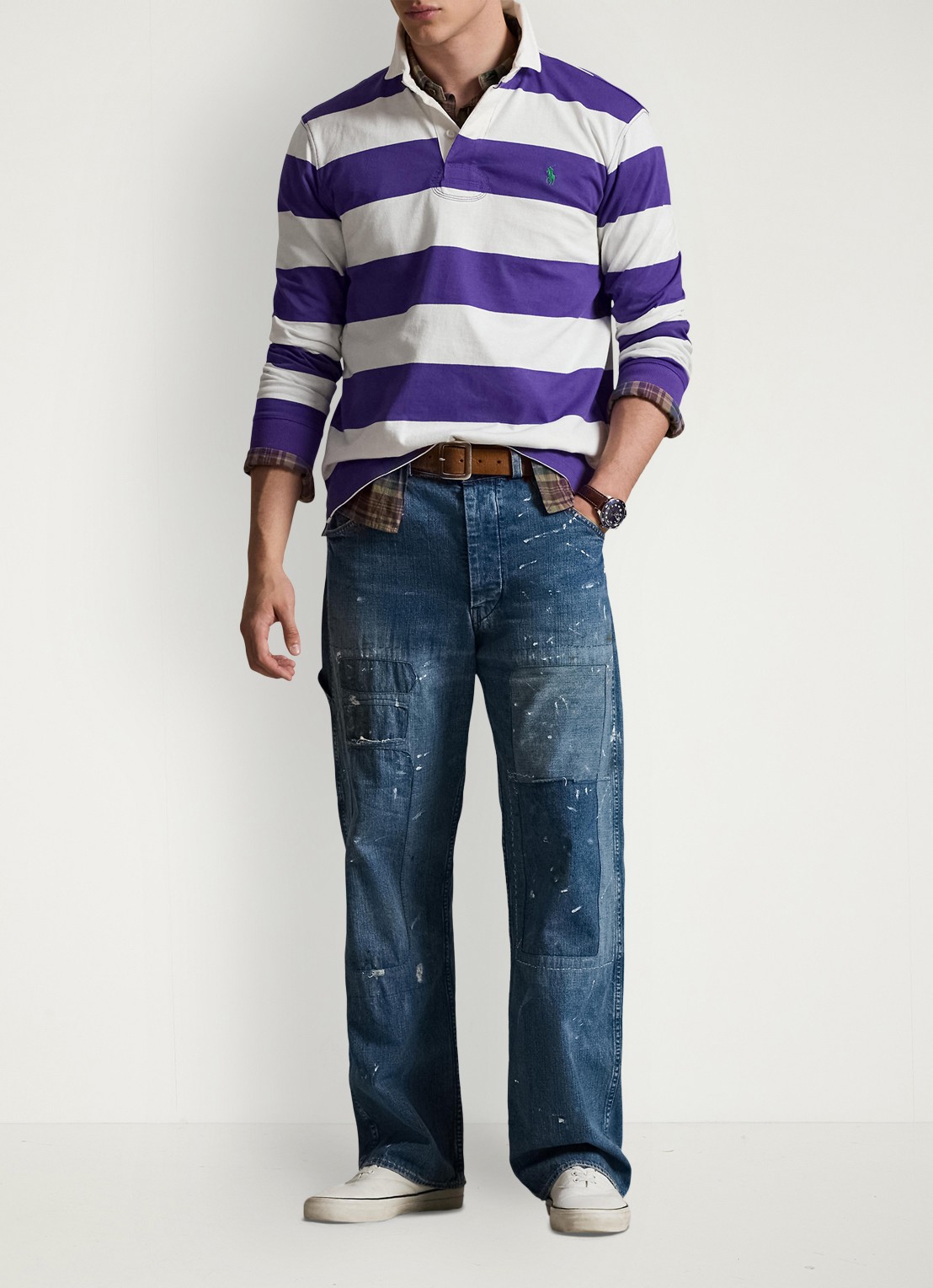 Ralph Lauren Regular fit polo met logo en streepprint - voorkant 3 paars