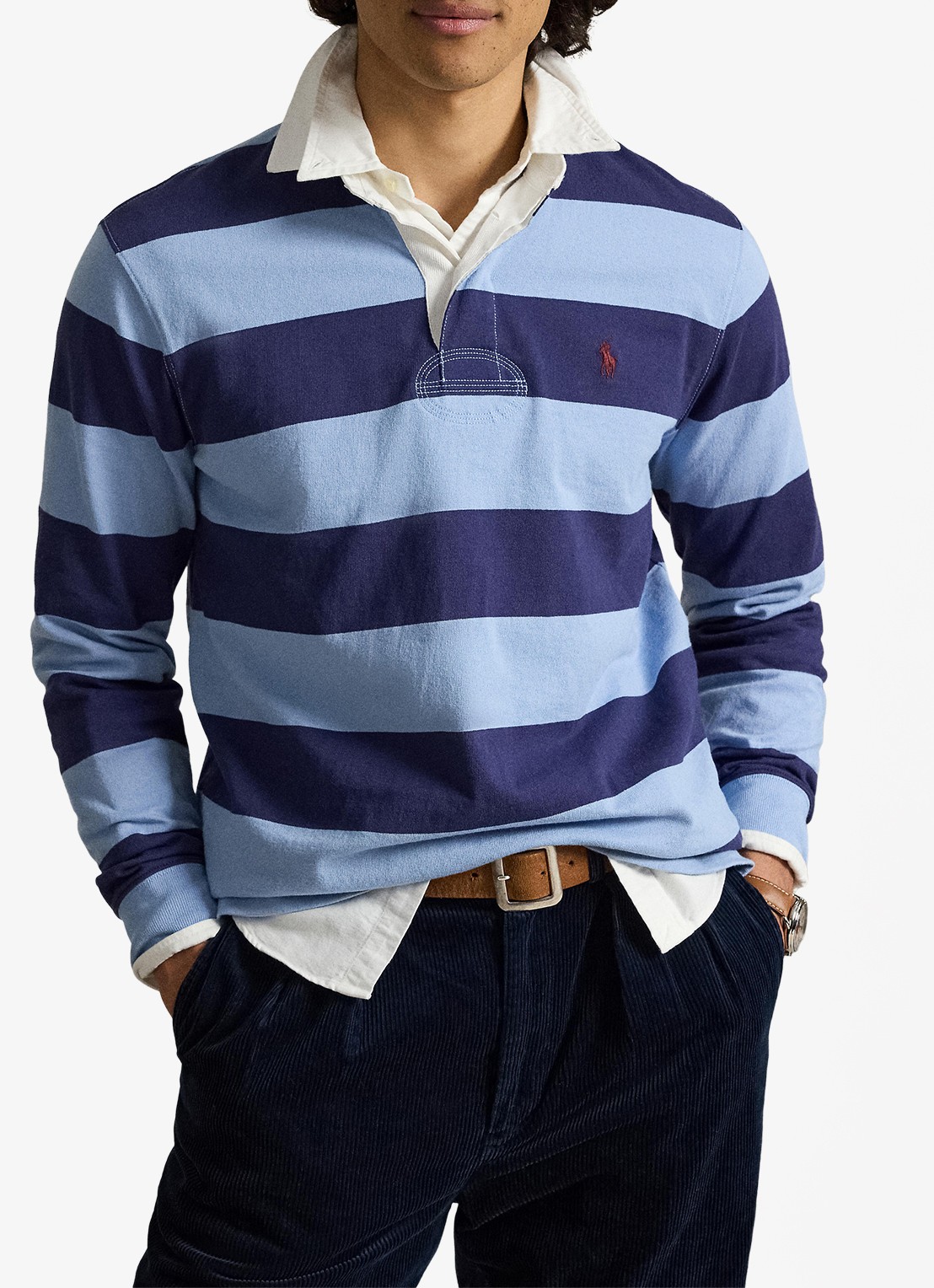 Ralph Lauren Regular fit polo met logo en streepprint - voorkant 5 chmry blu/bthus nvy / donkerblauw