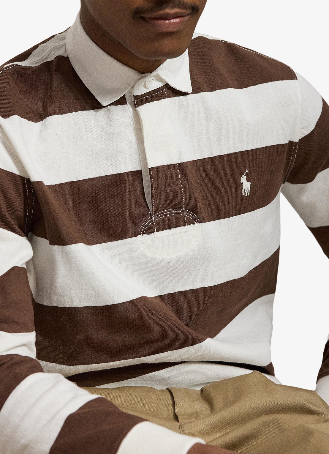 Ralph Lauren Regular fit polo met logo en streepprint - detail 4 trphy crm/choclate brwn / bruin