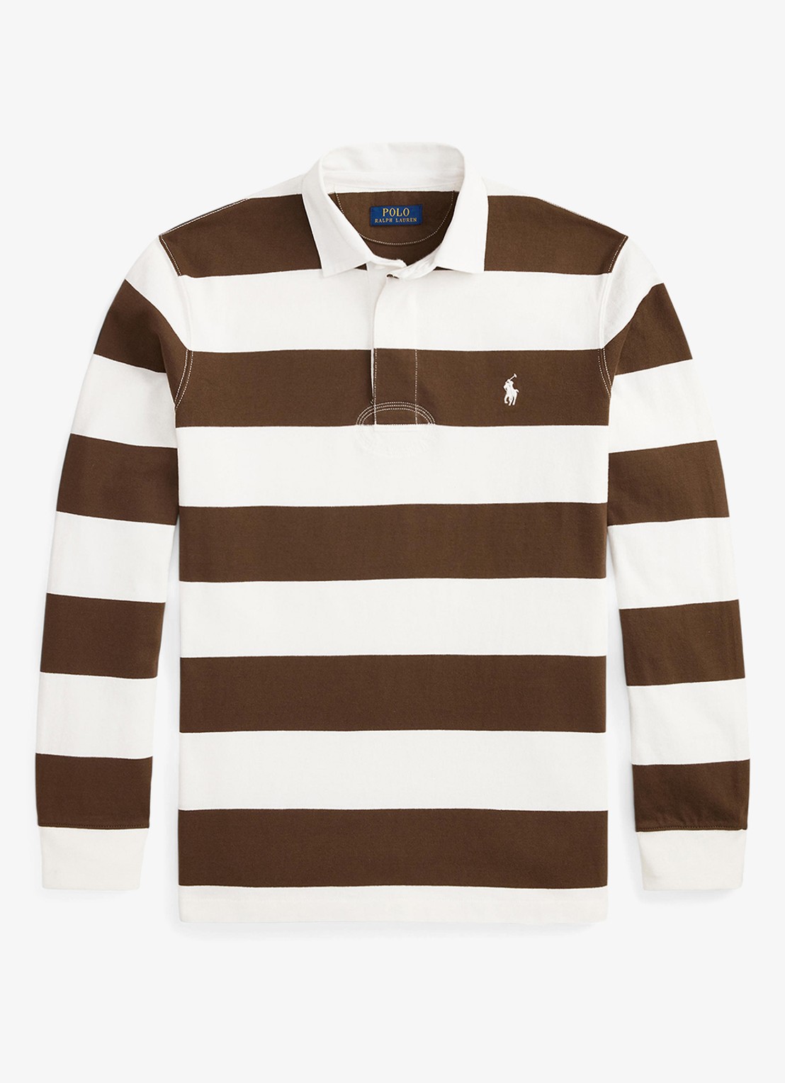 Ralph Lauren Regular fit polo met logo en streepprint - voorkant trphy crm/choclate brwn / bruin