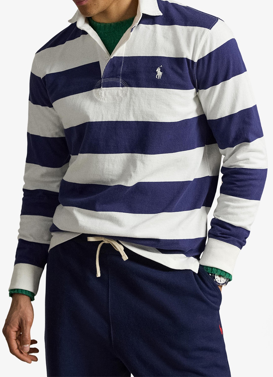Ralph Lauren Regular fit polo met logo en streepprint - voorkant 2 trphy crm/bthus nvy / donkerblauw