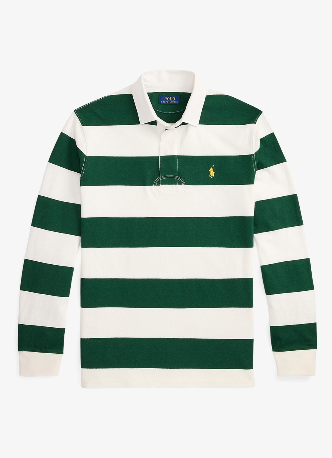 Ralph Lauren Regular fit polo met logo en streepprint - voorkant trphy crm/nw forest / groen