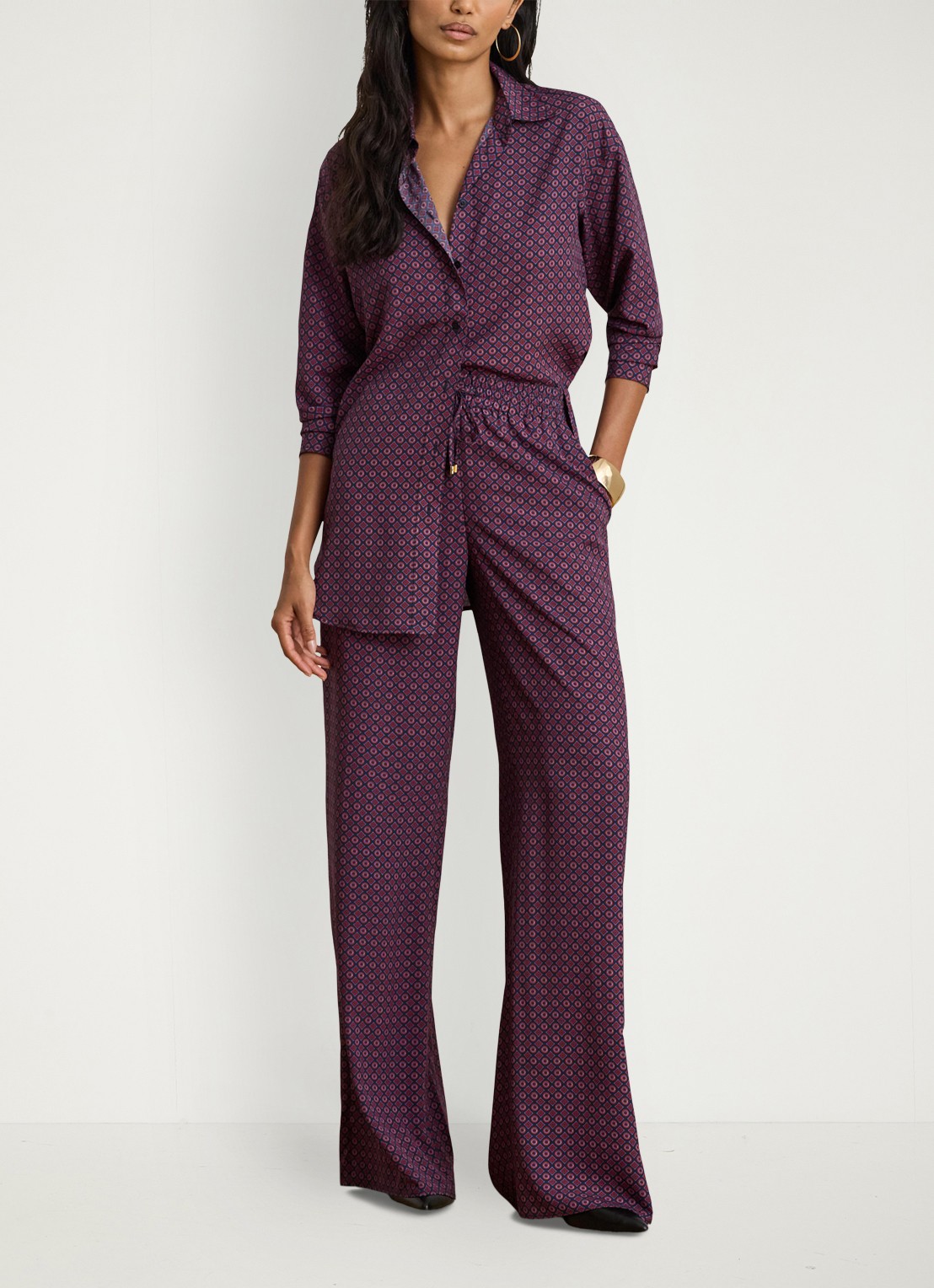 Ralph Lauren Relaxed fit blouse met grafische print - voorkant 2 navy multi / donkerrood