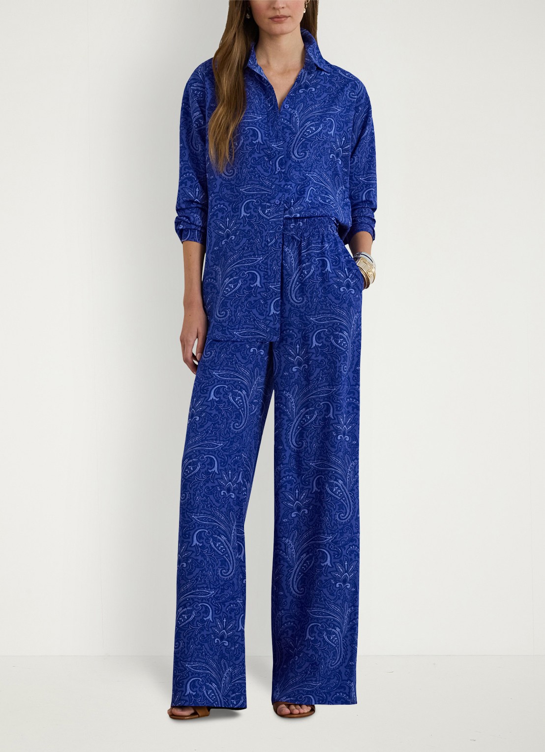 Ralph Lauren Relaxed fit blouse met paisley print  - voorkant 2 blue multi / blauw