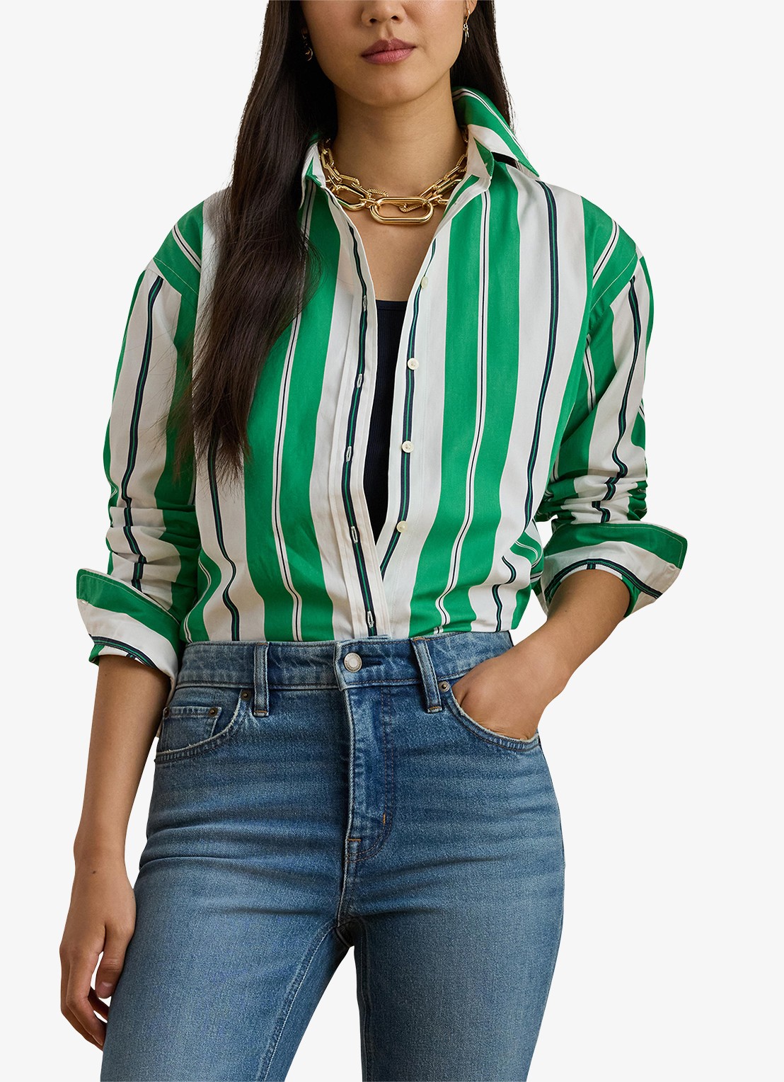 Ralph Lauren Relaxed fit blouse met streepprint - detail 4 green, blue, white / groen, blauw, wit