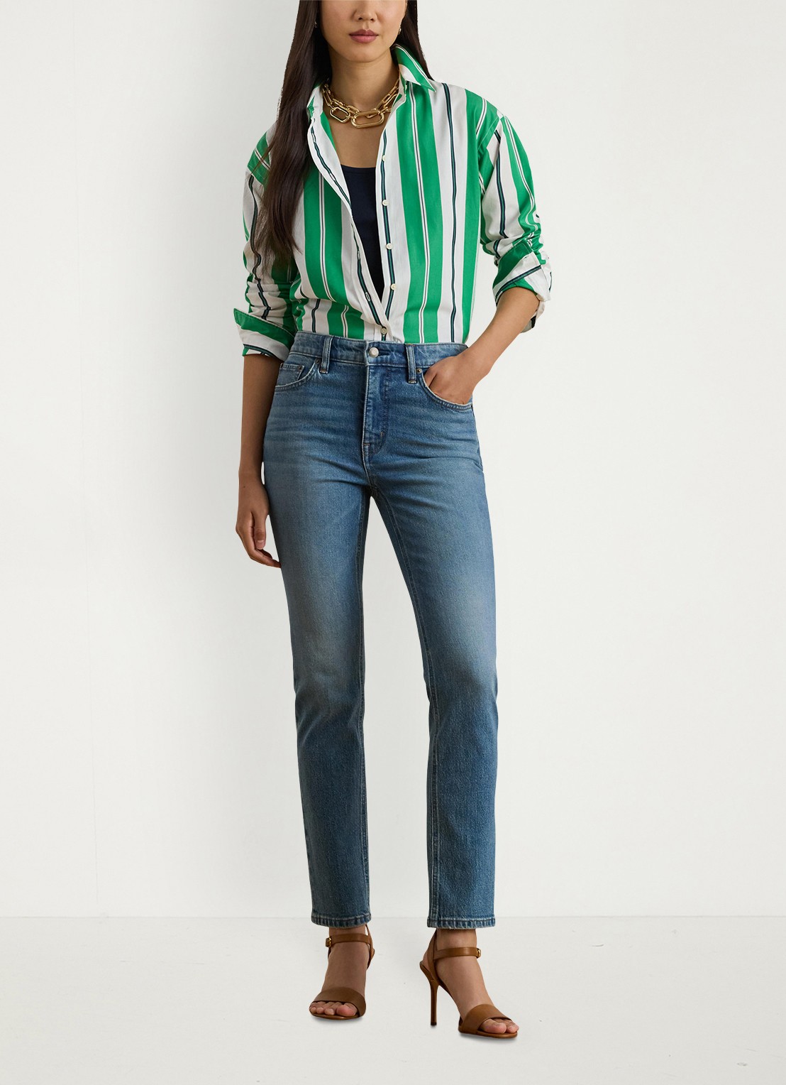 Ralph Lauren Relaxed fit blouse met streepprint - voorkant 3 green, blue, white / groen, blauw, wit