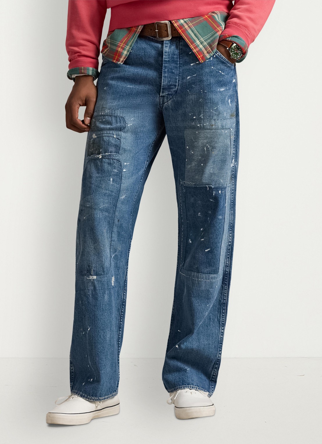 Ralph Lauren Relaxed fit jeans met patchwork - detail huddlestone / indigo