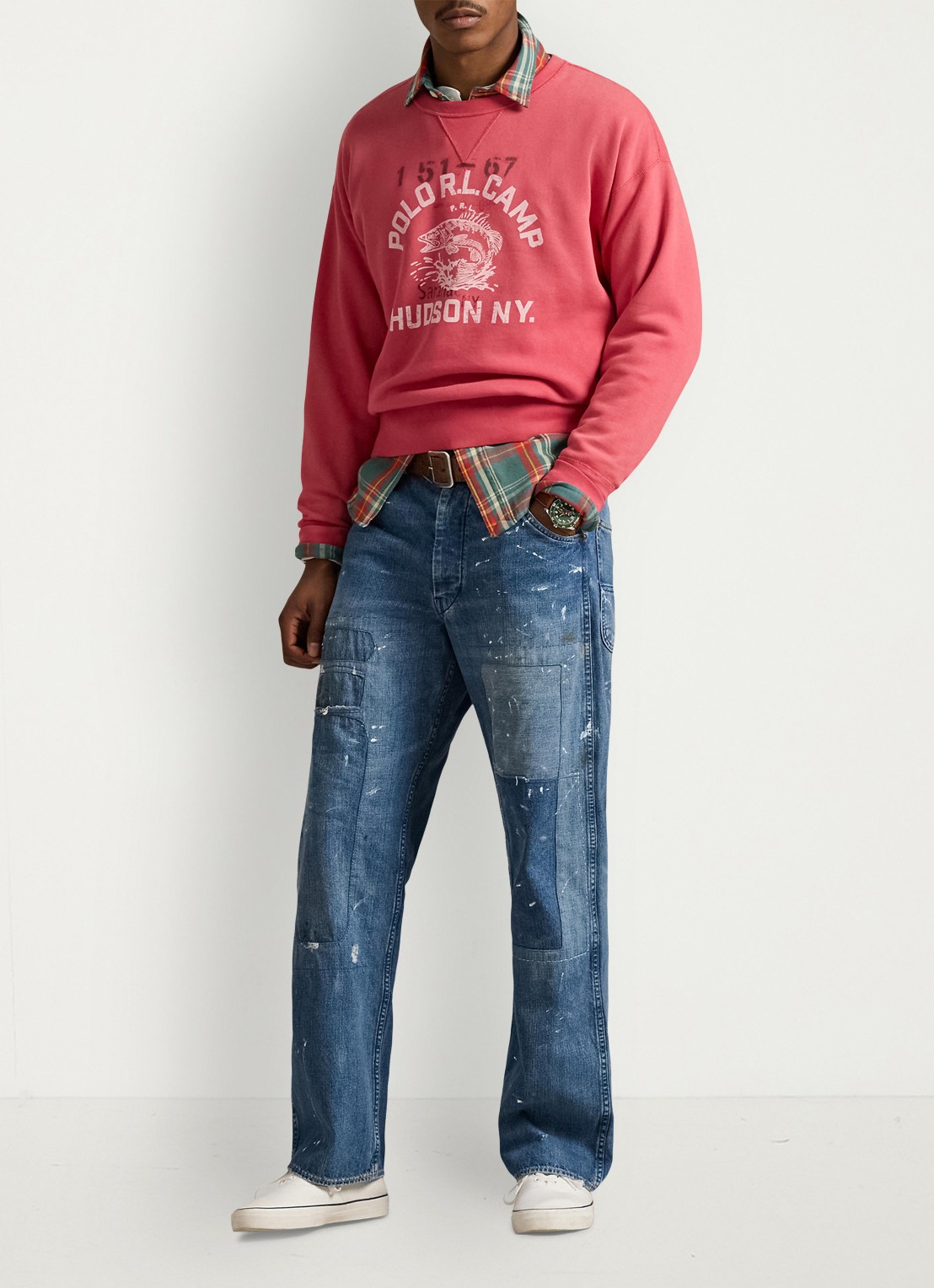 Ralph Lauren Relaxed fit jeans met patchwork - voorkant 5 huddlestone / indigo