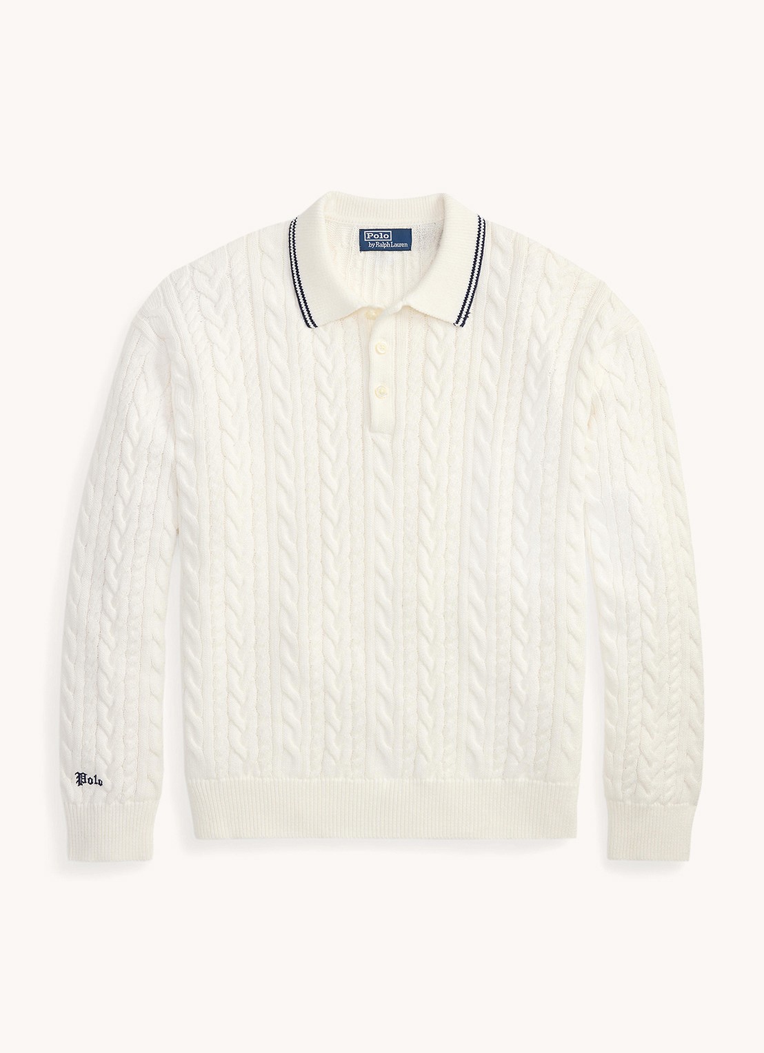 Ralph Lauren Relaxed fit kabelgebreide trui in linnenblend met polokraag - voorkant 4 trophy cream / crème