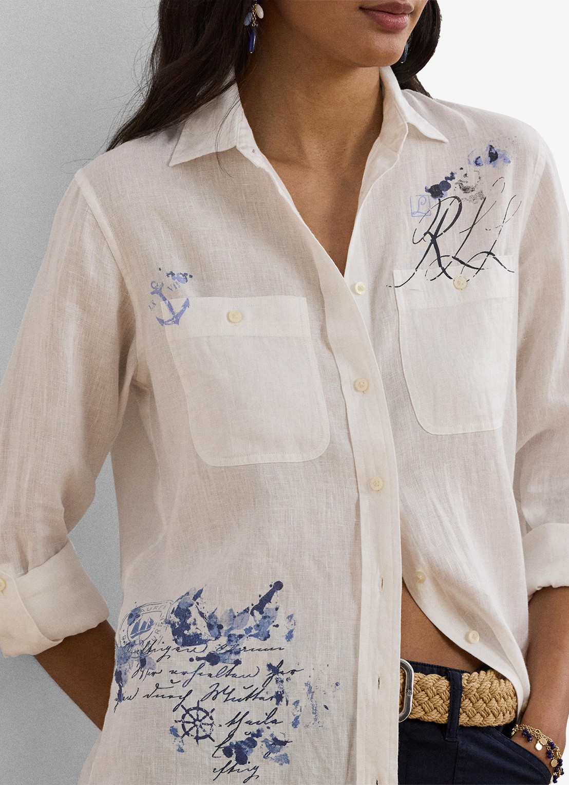 Ralph Lauren Relaxed fit overhemd met oprolbare mouw - detail 5 white / wit