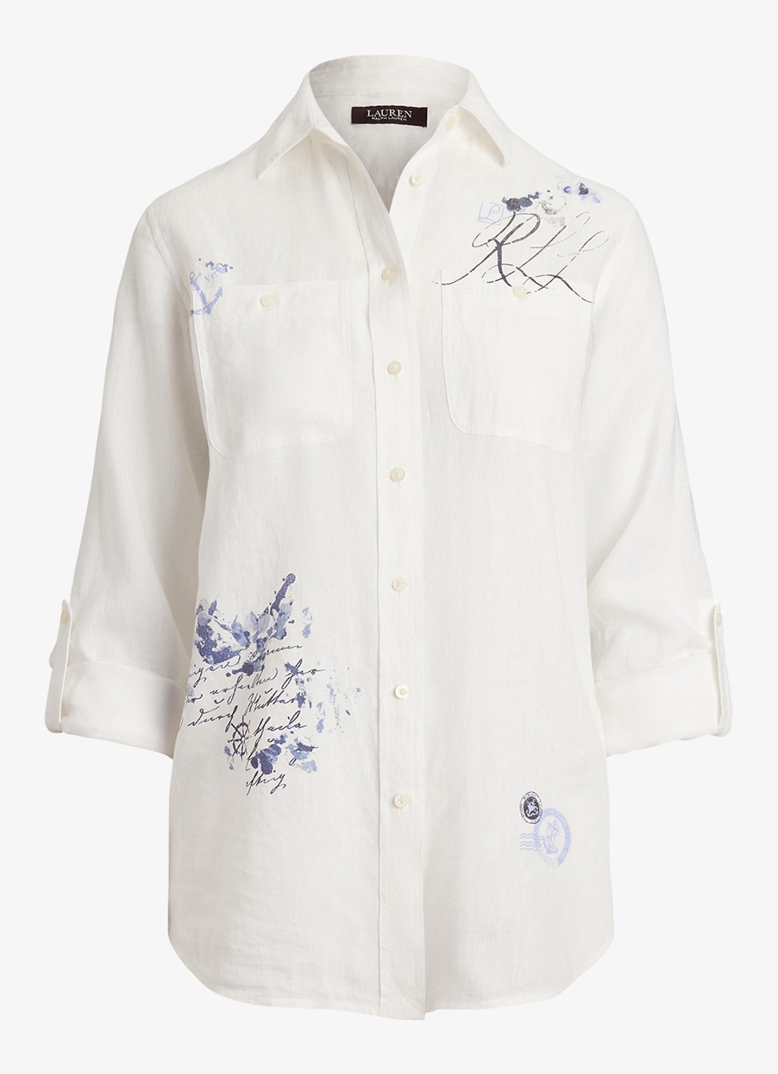 Ralph Lauren Relaxed fit overhemd met oprolbare mouw - voorkant 2 white / wit