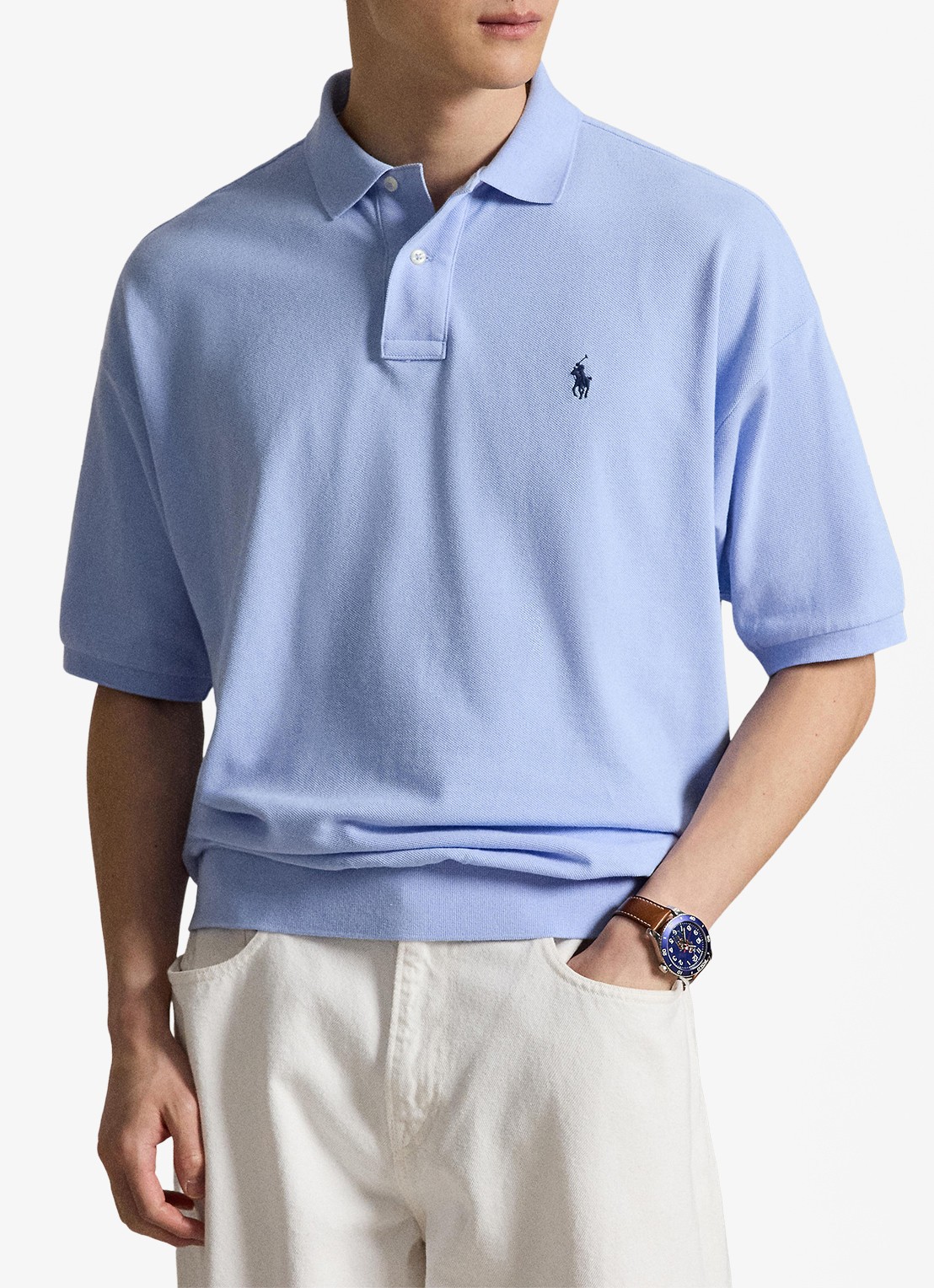 Ralph Lauren Relaxed fit polo met logo - detail pebble blue / blauw