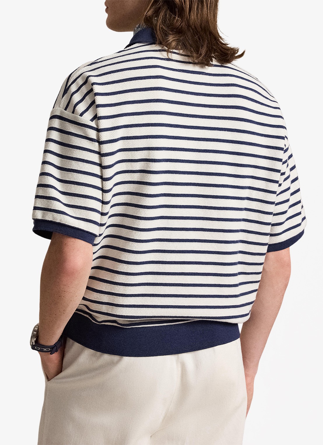 Ralph Lauren Relaxed fit polo met streepprint - achterkant 3 nevis/newport navy / donkerblauw