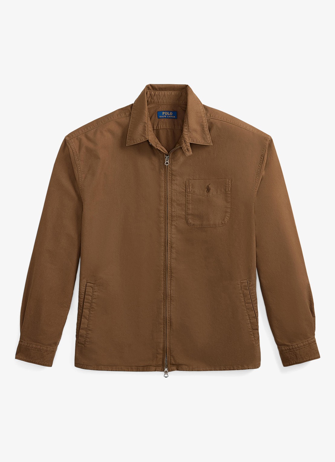 Ralph Lauren Relaxed Oxford overshirt met ritssluiting - voorkant chestnut / lichtbruin