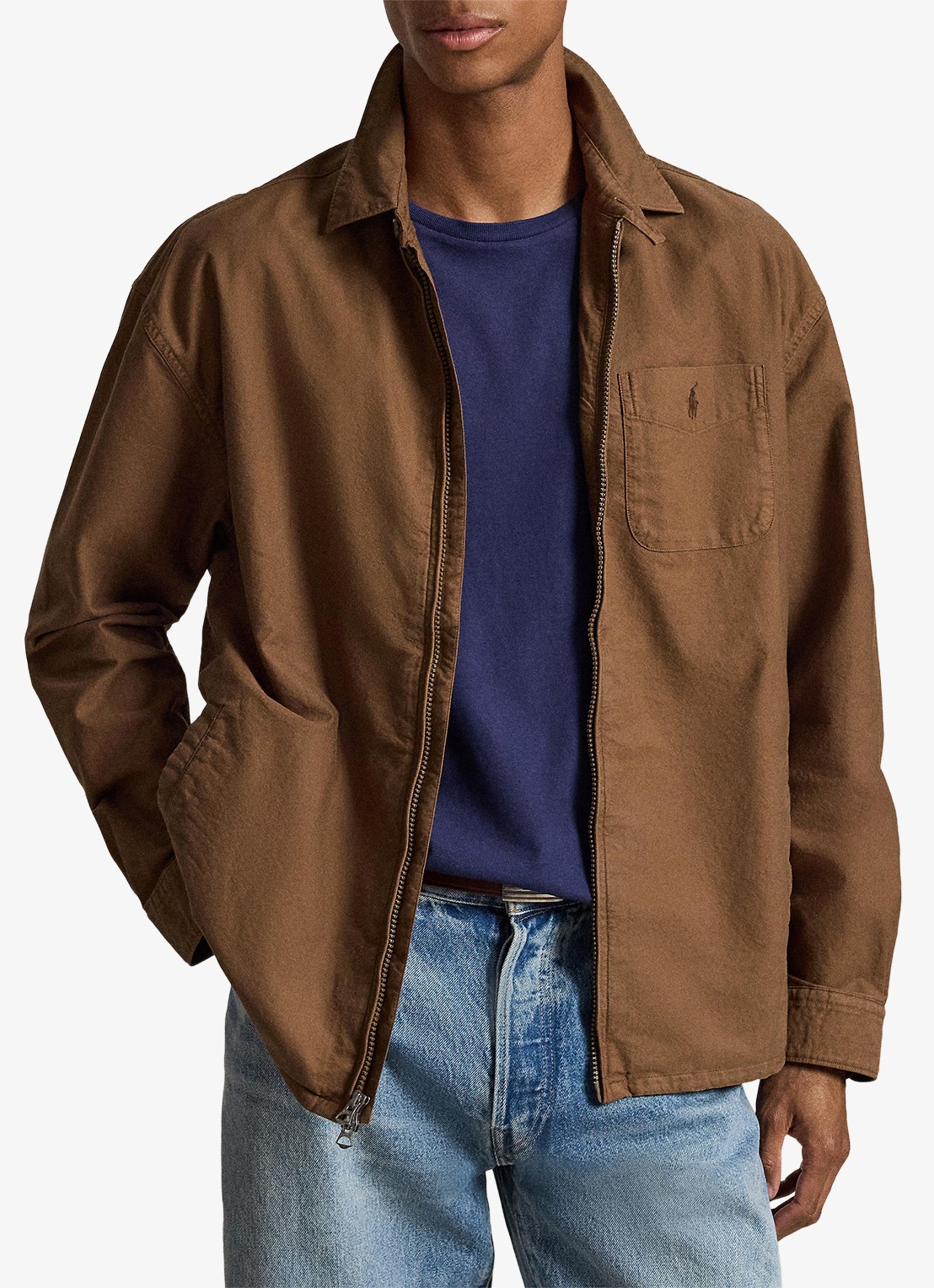 Ralph Lauren Relaxed Oxford overshirt met ritssluiting - voorkant 2 chestnut / lichtbruin