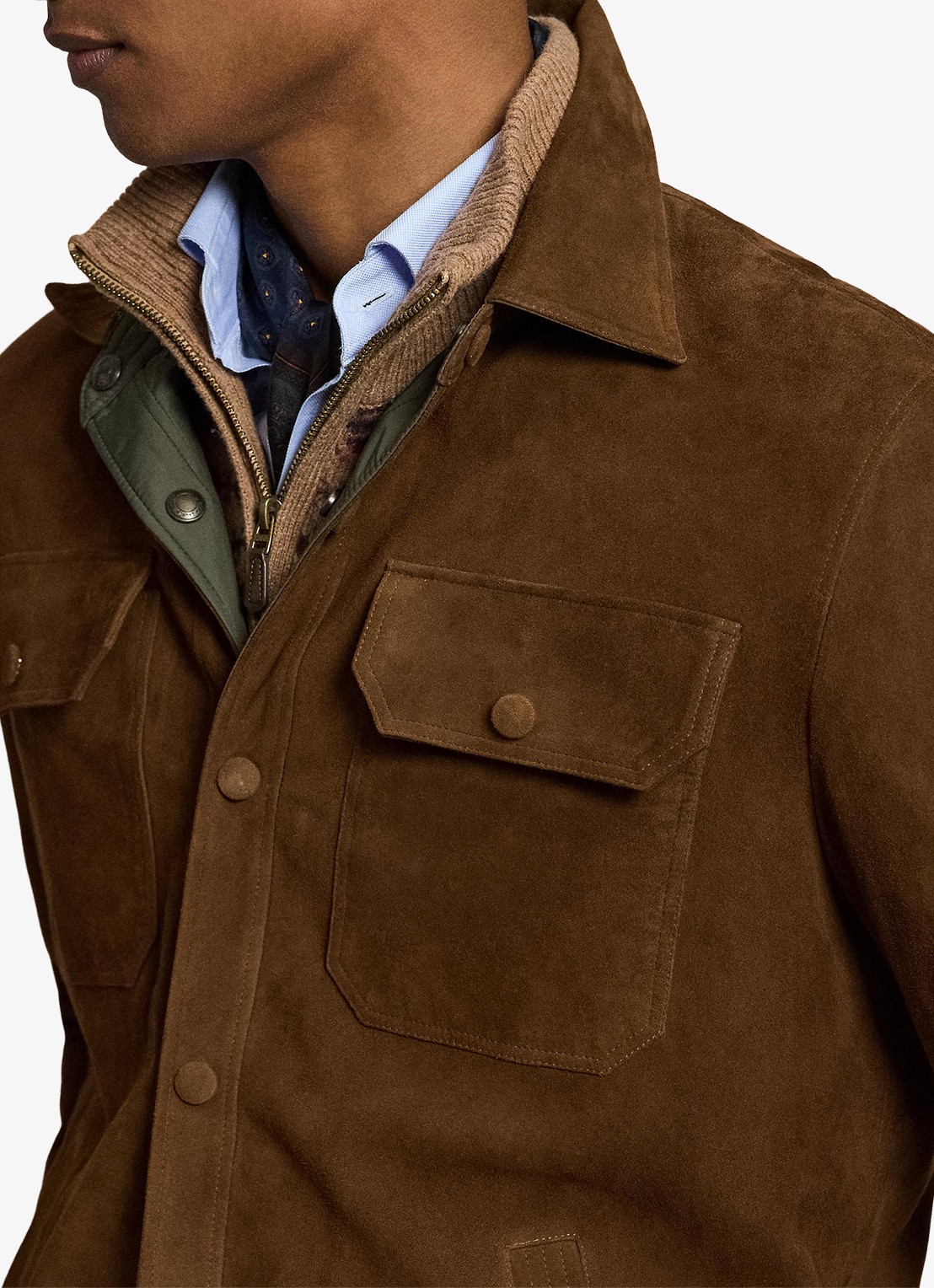Ralph Lauren Reversible jack van suède - detail 3 smith brown/turf olive / bruin