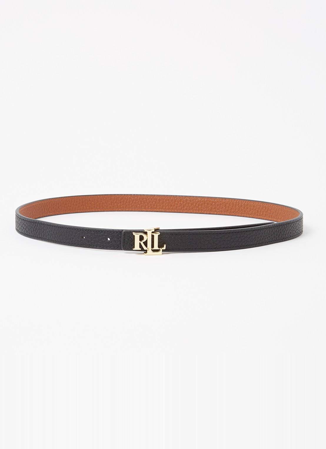 Ralph Lauren Reversible riem van leer met logo - voorkant zwart