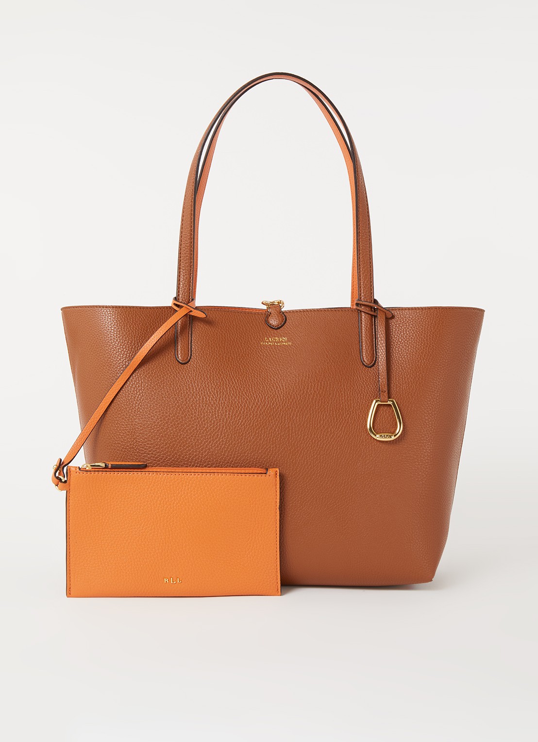 Ralph Lauren Reversible schoudertas met afneembaar etui - voorkant cognac