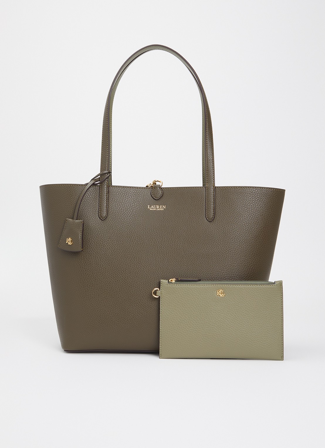 Ralph Lauren Reversible schoudertas van leer - voorkant 5 bronsgroen