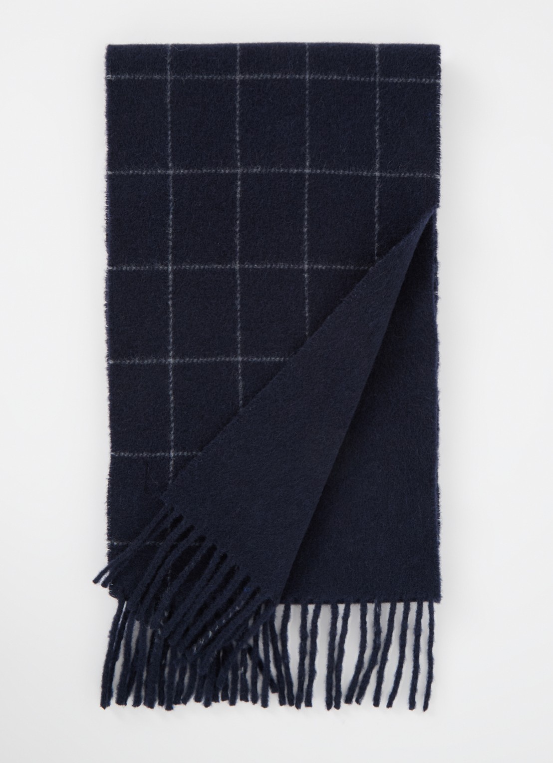 Ralph Lauren Reversible sjaal in wolblend 168 x 25 cm - voorkant donkerblauw