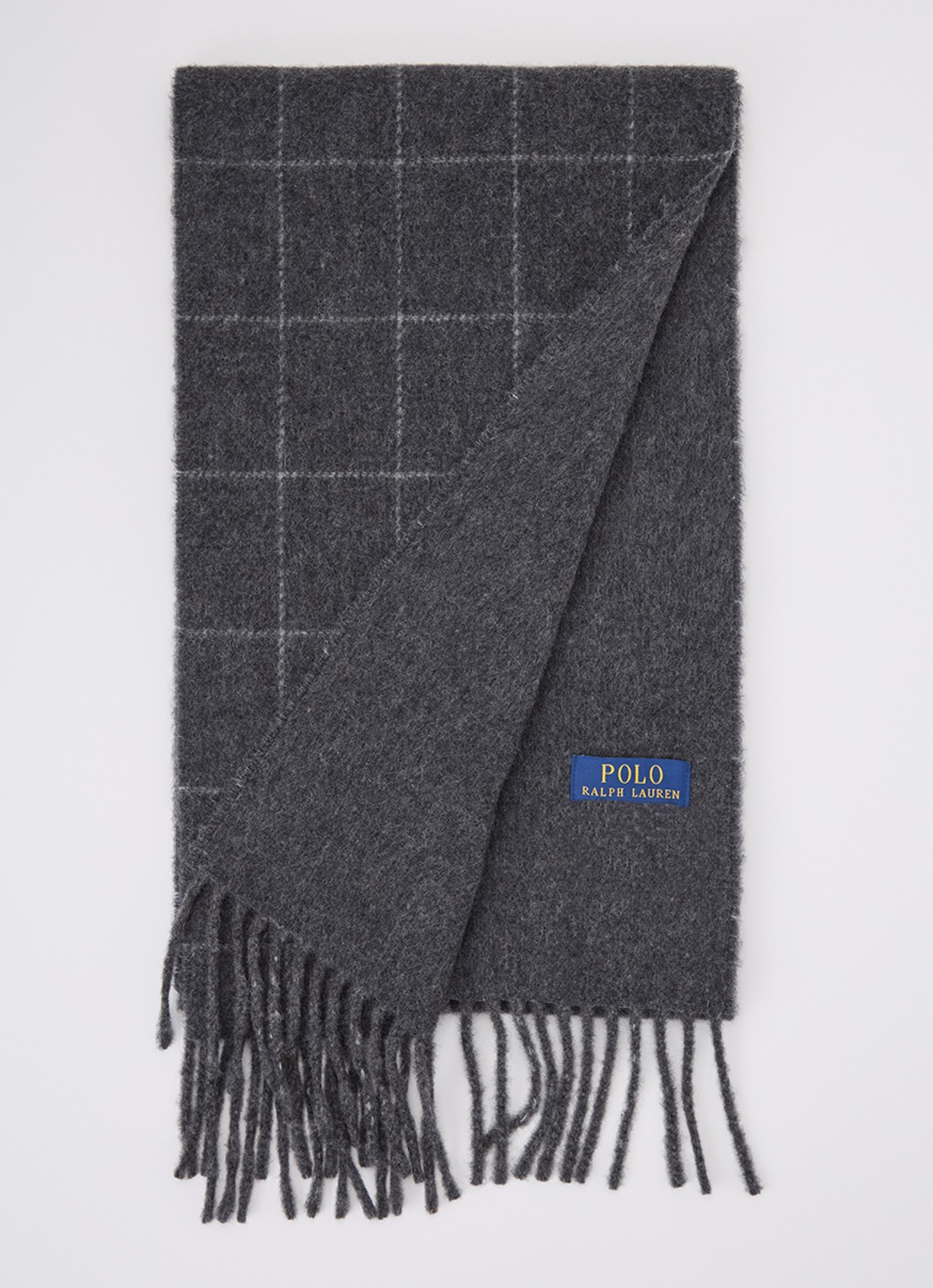 Ralph Lauren Reversible sjaal in wolblend 168 x 25 cm - voorkant antraciet