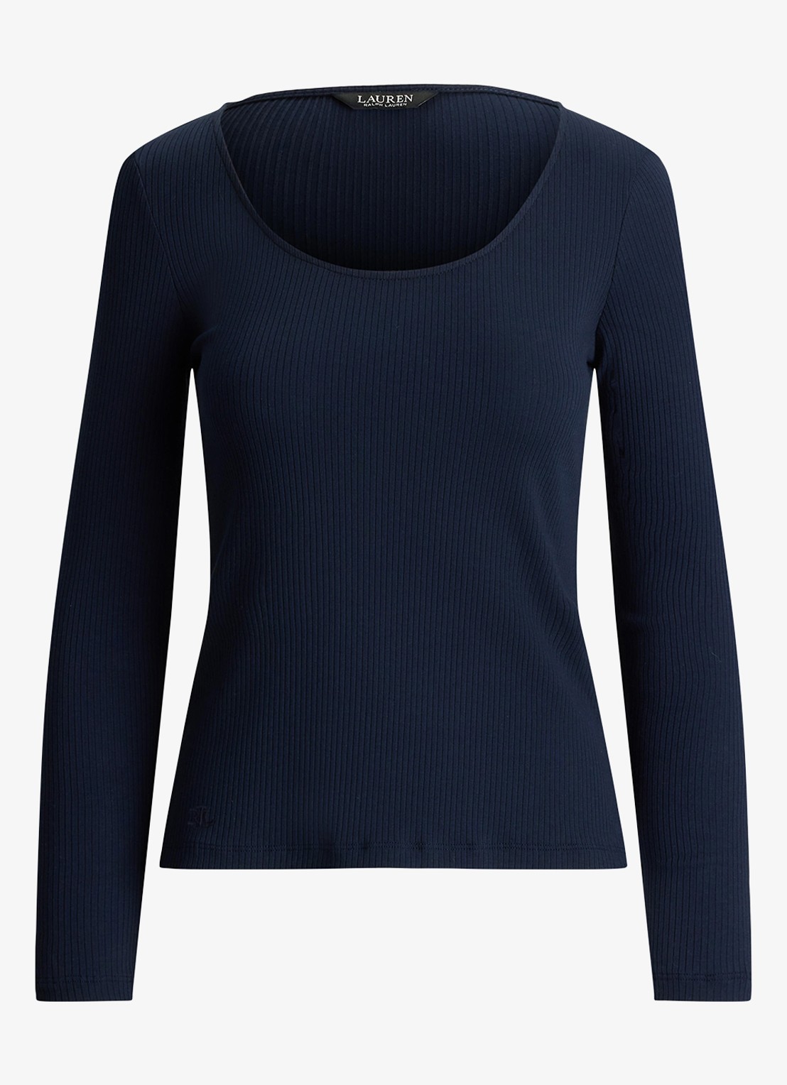 Ralph Lauren Ribgebreid longsleeve met ronde hals - voorkant 3 donkerblauw