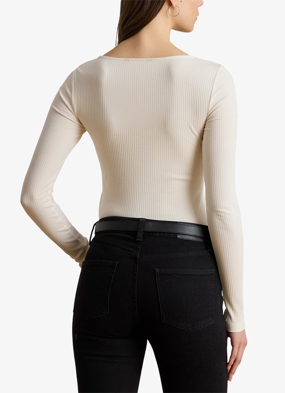 Ralph Lauren Ribgebreid longsleeve met ronde hals - achterkant 4 creme