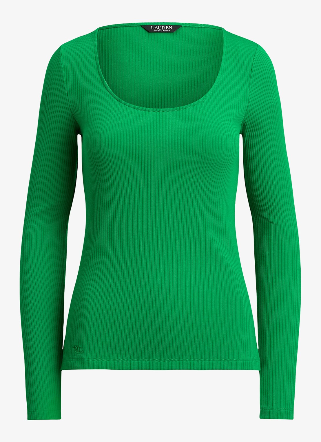Ralph Lauren Ribgebreid longsleeve met ronde hals - voorkant 2 groen